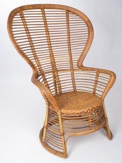 1970s Spanish Handmade Wicker and Bamboo Armchair