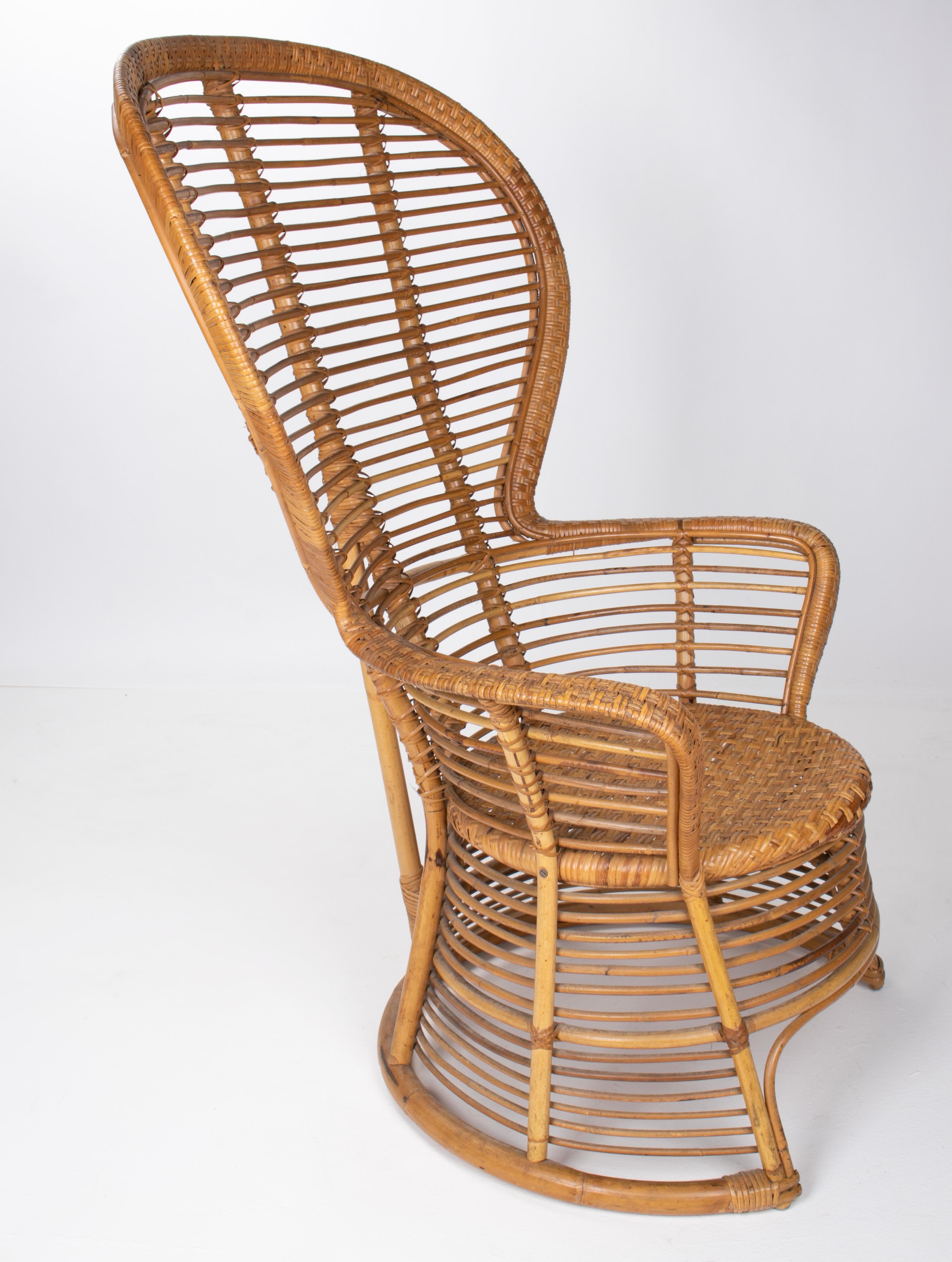 Spanischer handgefertigter Sessel aus Korbweide und Bambus aus den 1970er Jahren im Zustand „Gut“ im Angebot in Marbella, ES