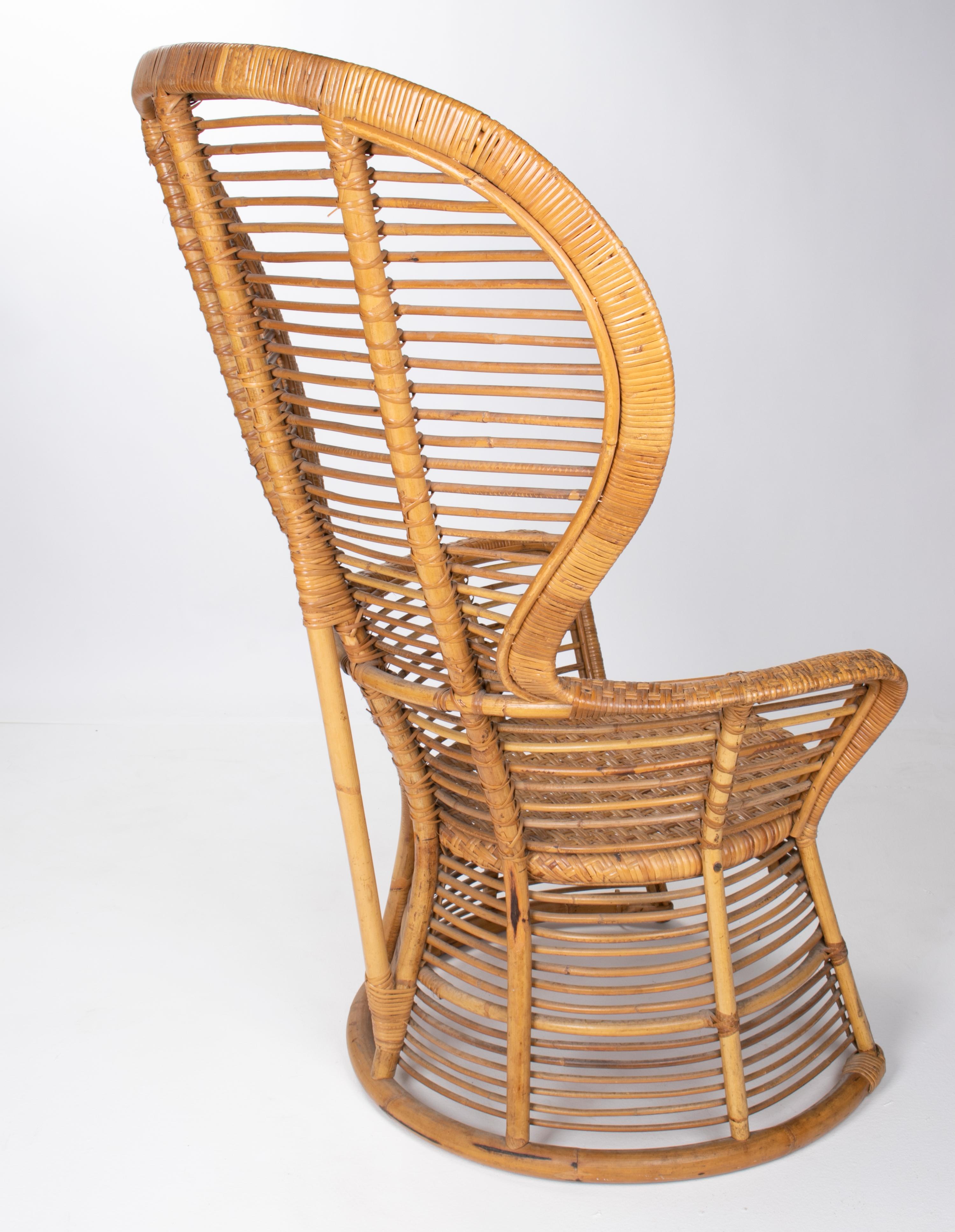 1970s Spanish Handmade Wicker and Bamboo Armchair In Good Condition For Sale In Marbella, ES