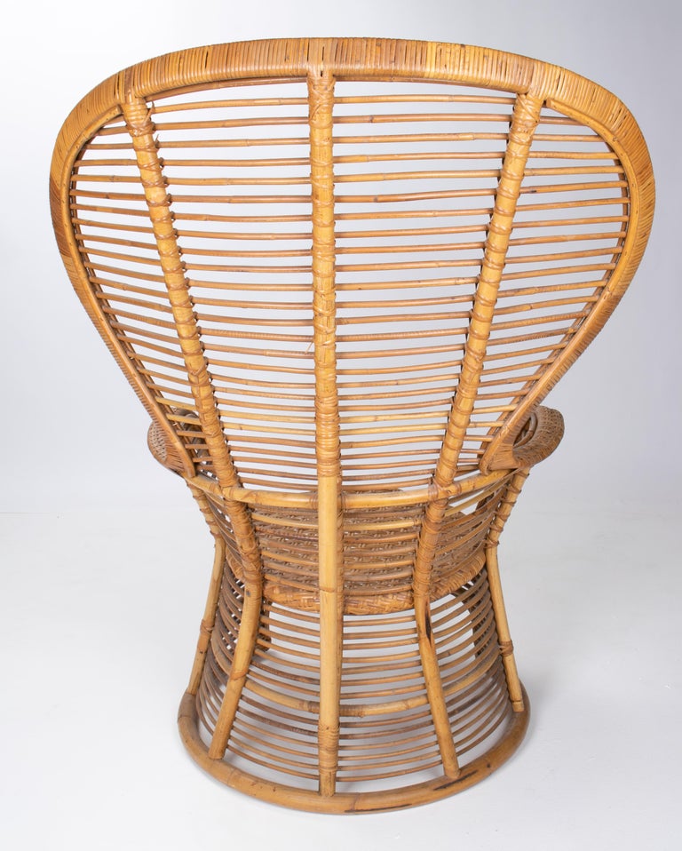 1970s Spanish Handmade Wicker and Bamboo Armchair For Sale at 1stDibs