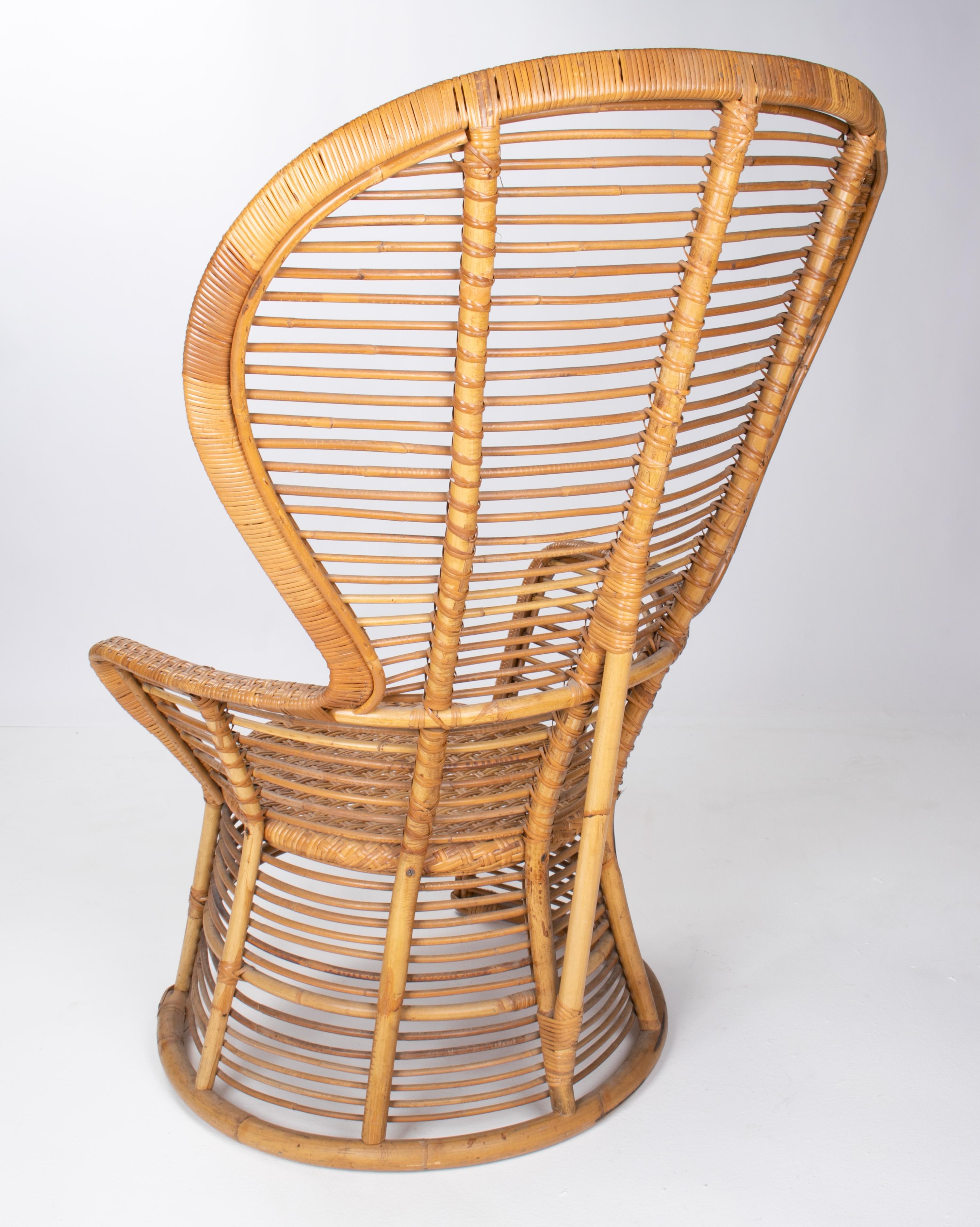 1970s Spanish Handmade Wicker and Bamboo Armchair For Sale 1