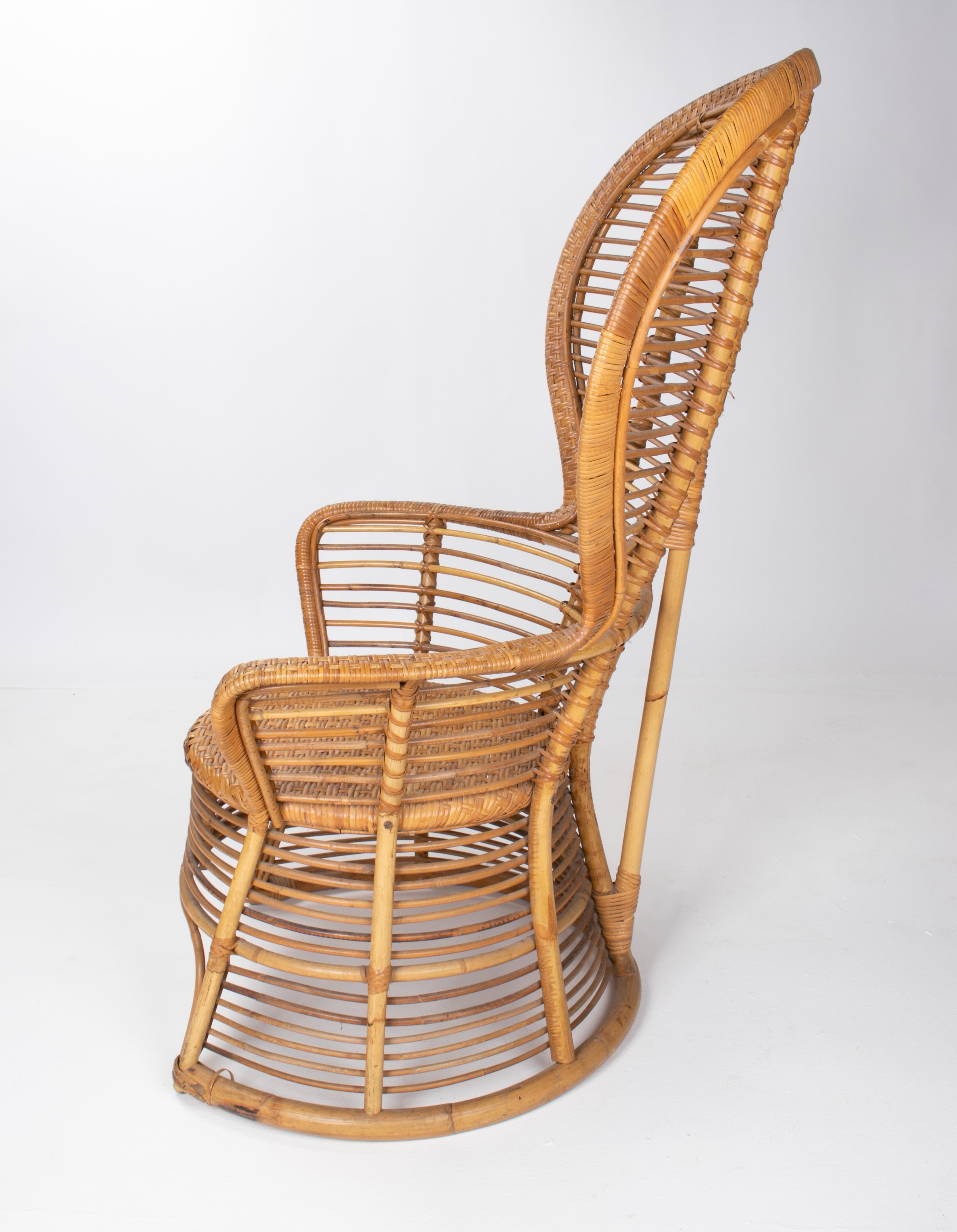 1970s Spanish Handmade Wicker and Bamboo Armchair For Sale 2