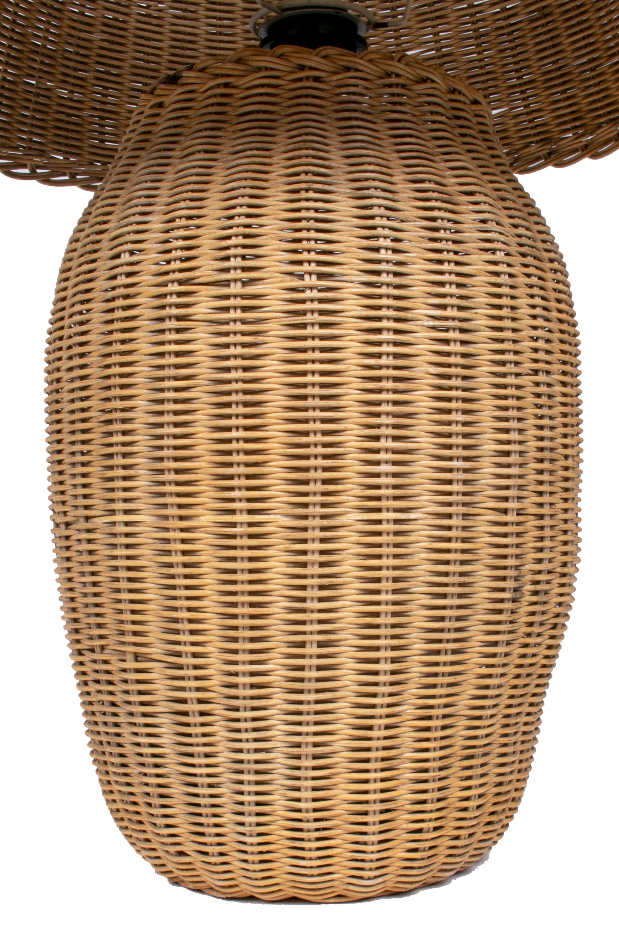 20th Century 1970s Spanish Handmade Woven Wicker Lamp with Shade