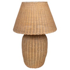 1970s Spanish Handmade Woven Wicker Lamp with Shade