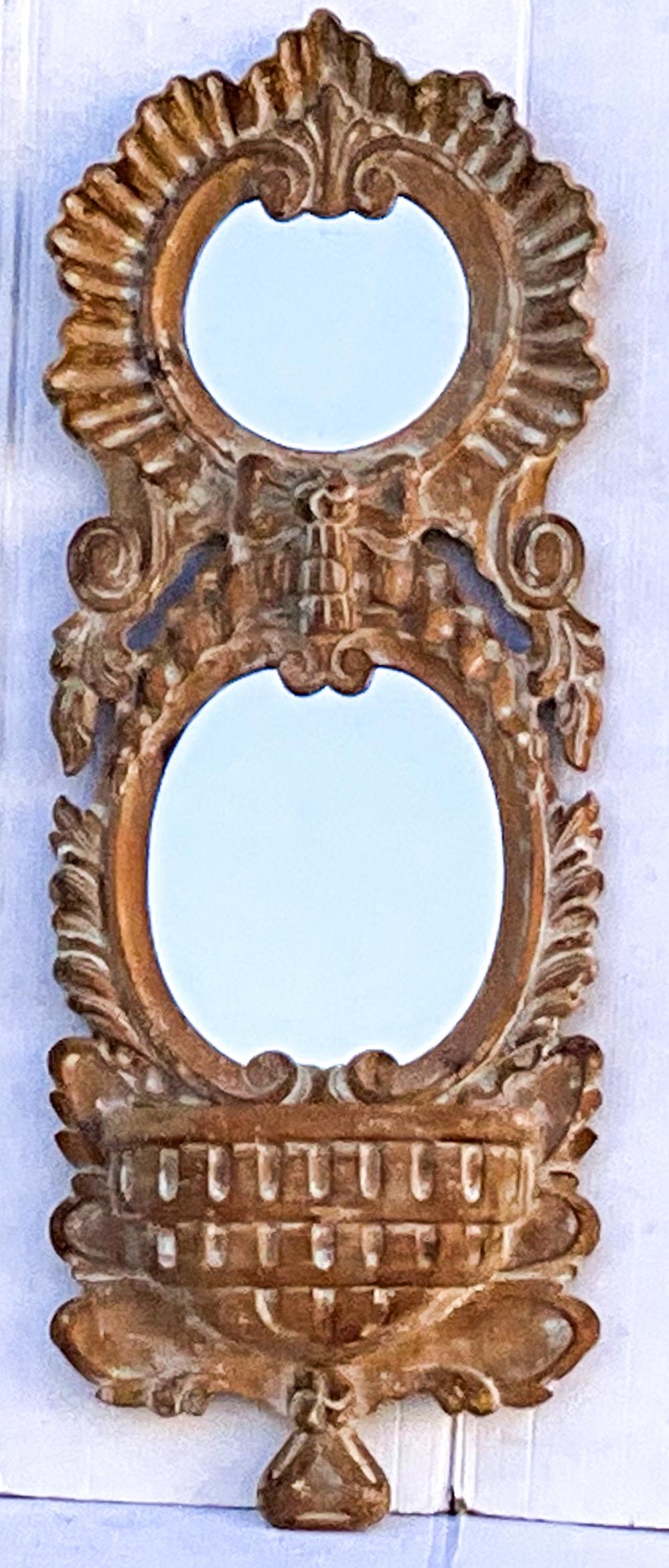 1970s Spanish Heavily Carved French Style Mirror With Wall Pocket / Planter  For Sale 1