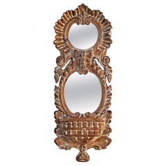 1970s Spanish Heavily Carved French Style Mirror With Wall Pocket / Planter