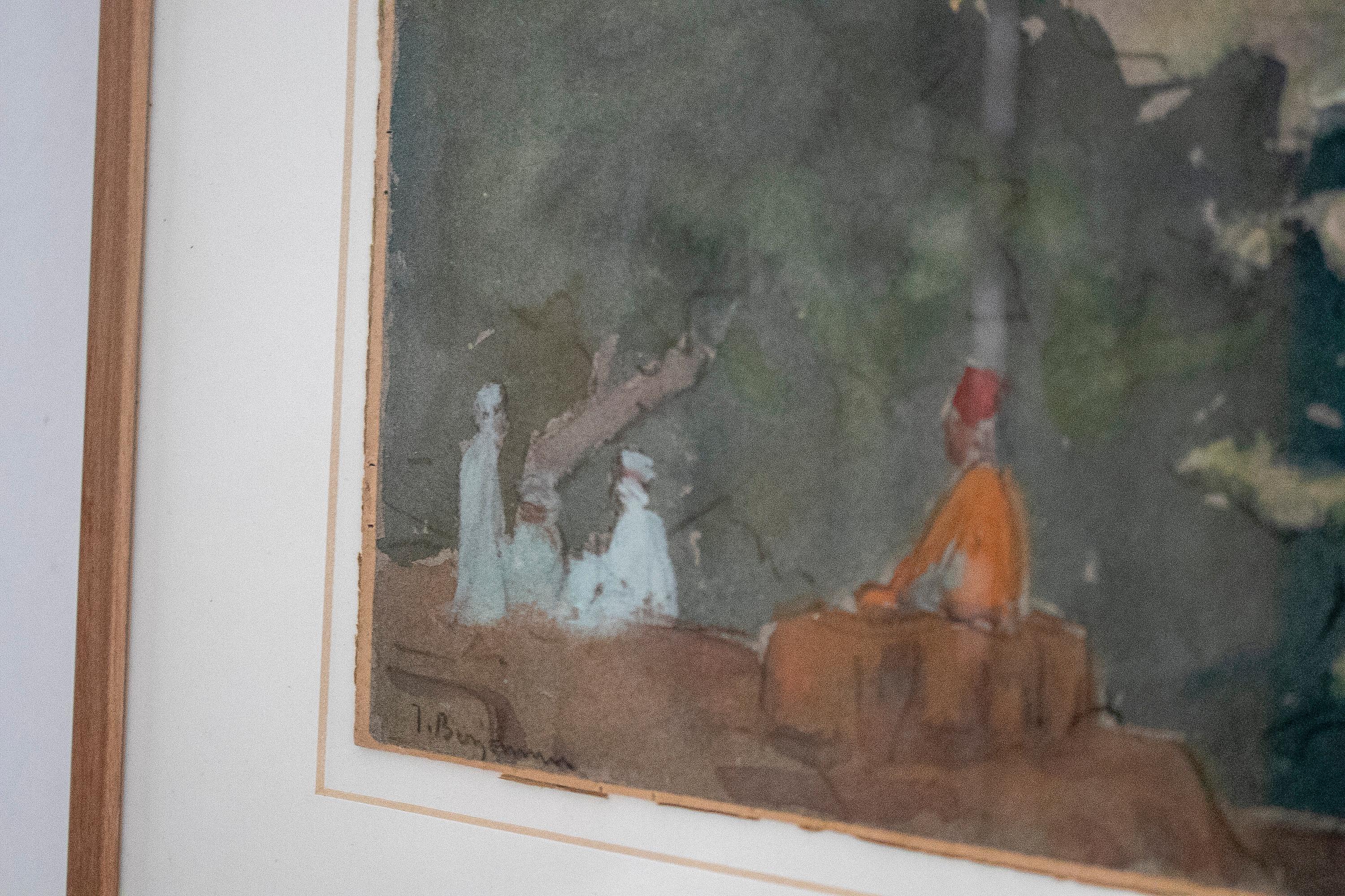 1970s Spanish Impressionist Water Colour Orientalist Painting by J. Benjamín In Good Condition For Sale In Marbella, ES
