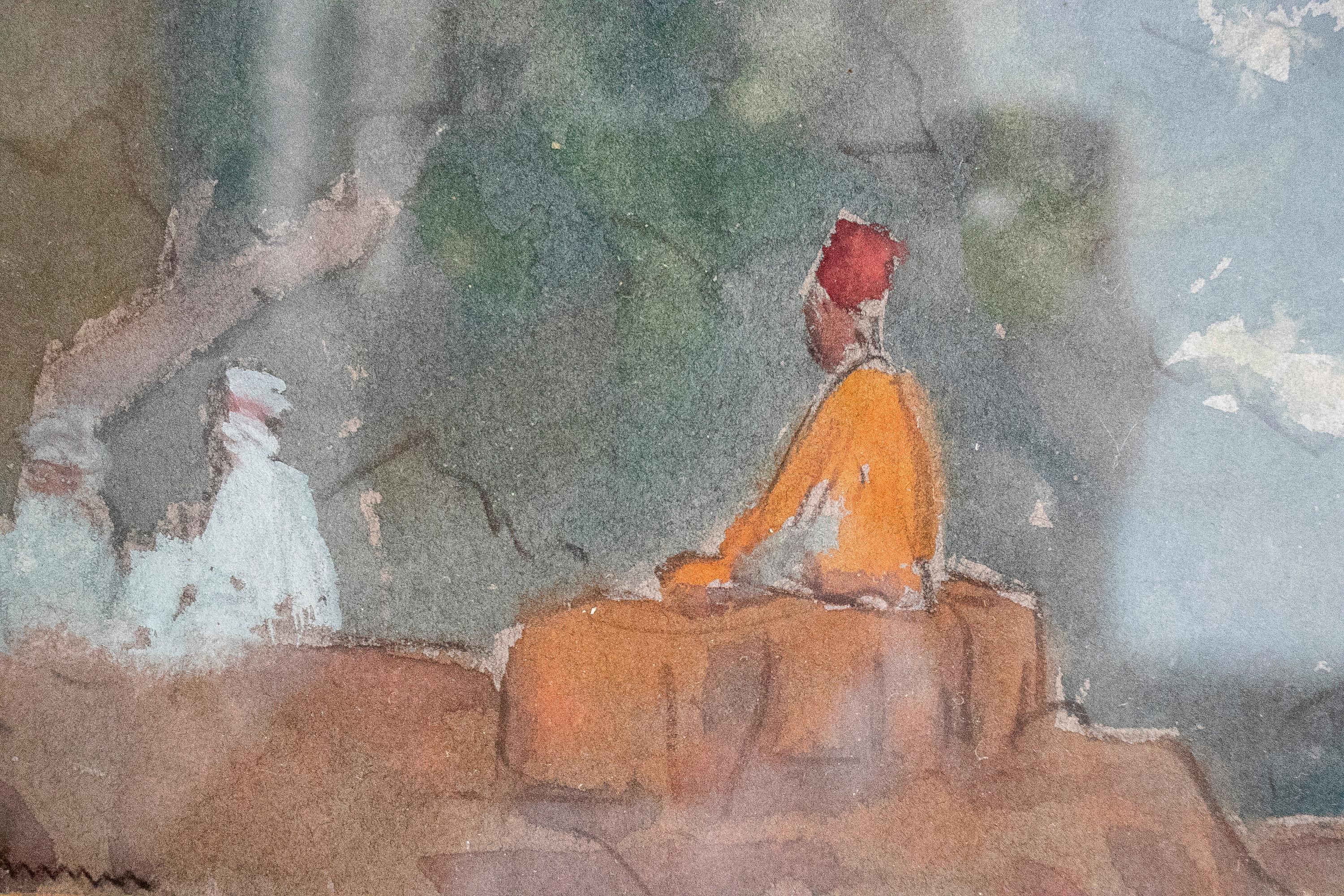 Paper 1970s Spanish Impressionist Water Colour Orientalist Painting by J. Benjamín For Sale