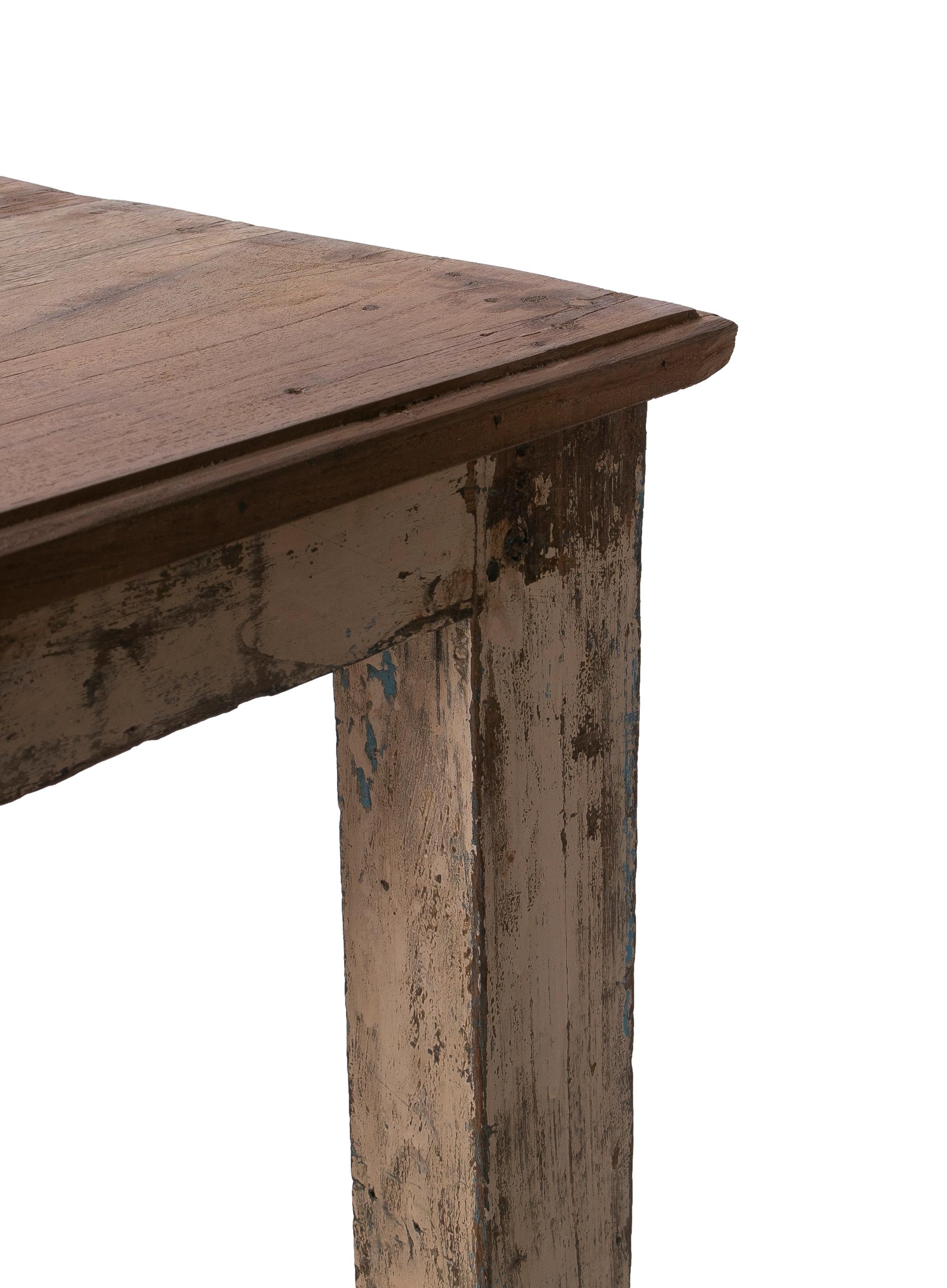 1970s Spanish Industrial Washed Wood Table w/ Crossbeam Legs For Sale 8