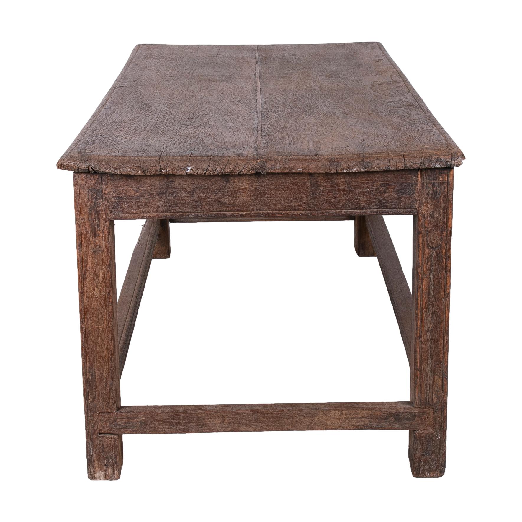 1970s Spanish Industrial Washed Wood Table w/ Crossbeam Legs In Good Condition For Sale In Marbella, ES