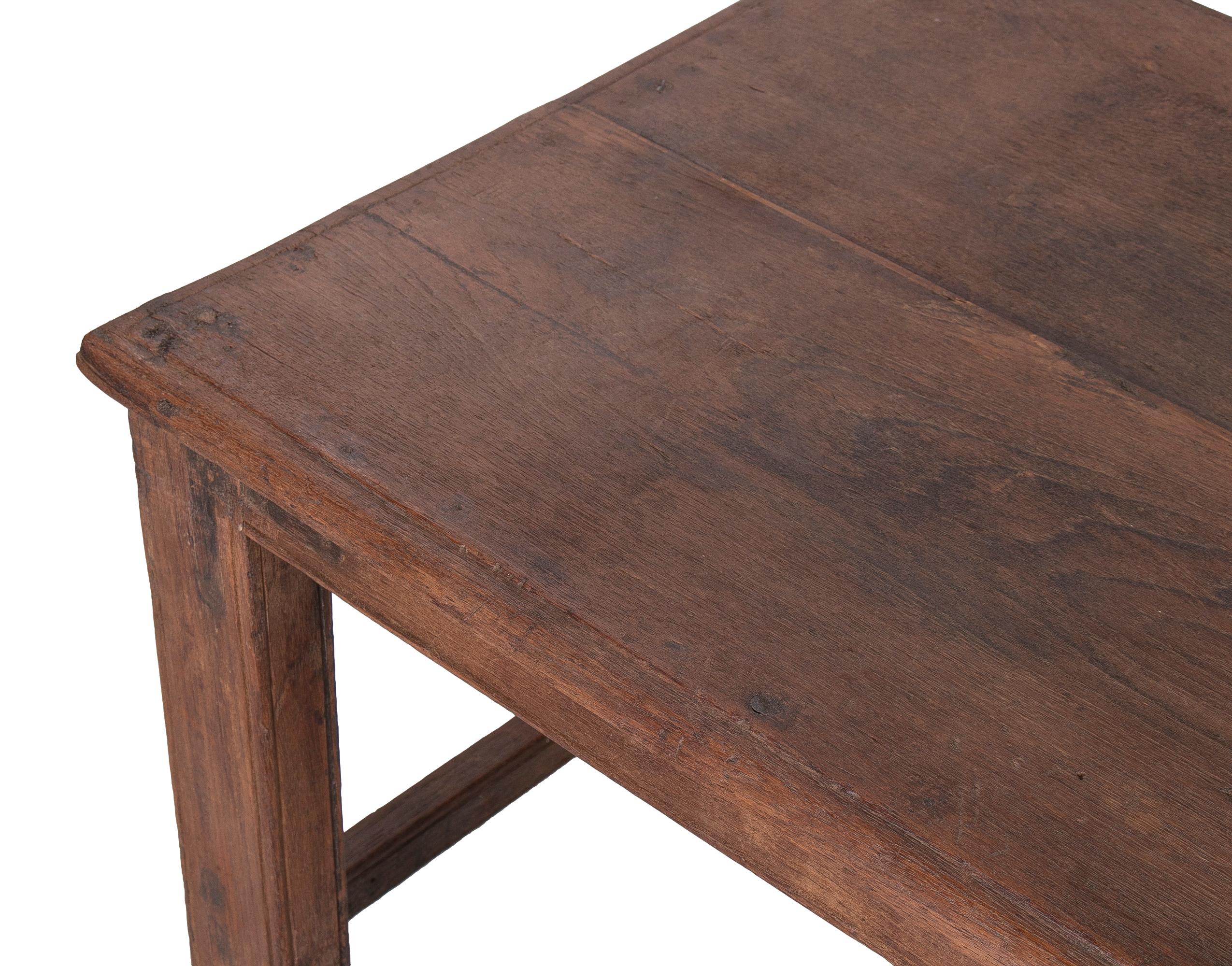 20th Century 1970s Spanish Industrial Washed Wood Table w/ Crossbeam Legs For Sale