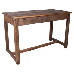 1970s Spanish Industrial Washed Wood Table w/ Crossbeam Legs
