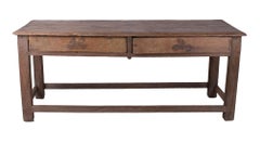 1970s Spanish Industrial Wooden 2-Drawer Table w/ Crossbeam Legs