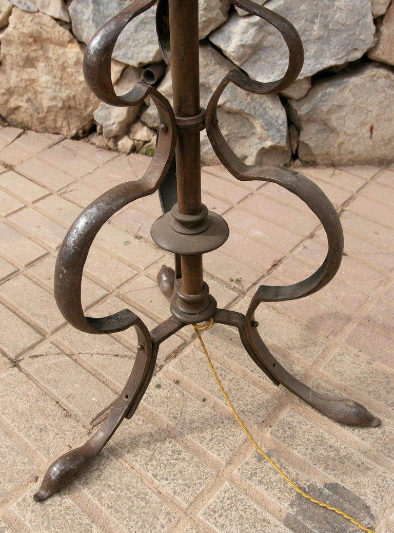 1970s Spanish Iron and Bronze Floor Lamp For Sale at 1stDibs