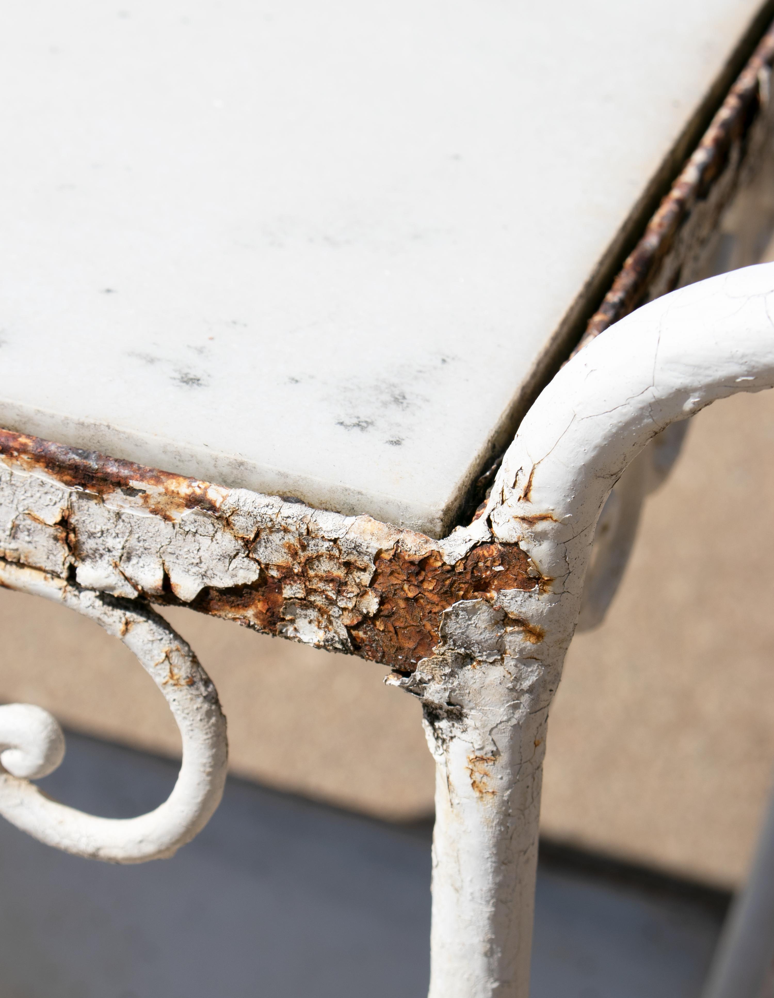 1970s Spanish Iron Drinks Trolley with Marble Shelves For Sale 5