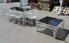 1970s Spanish Iron Eight-Seat Bamboo Style Dining Room Set and Coffee Table