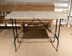 1970s Spanish Iron Garden Table with Carrara White Marble Top