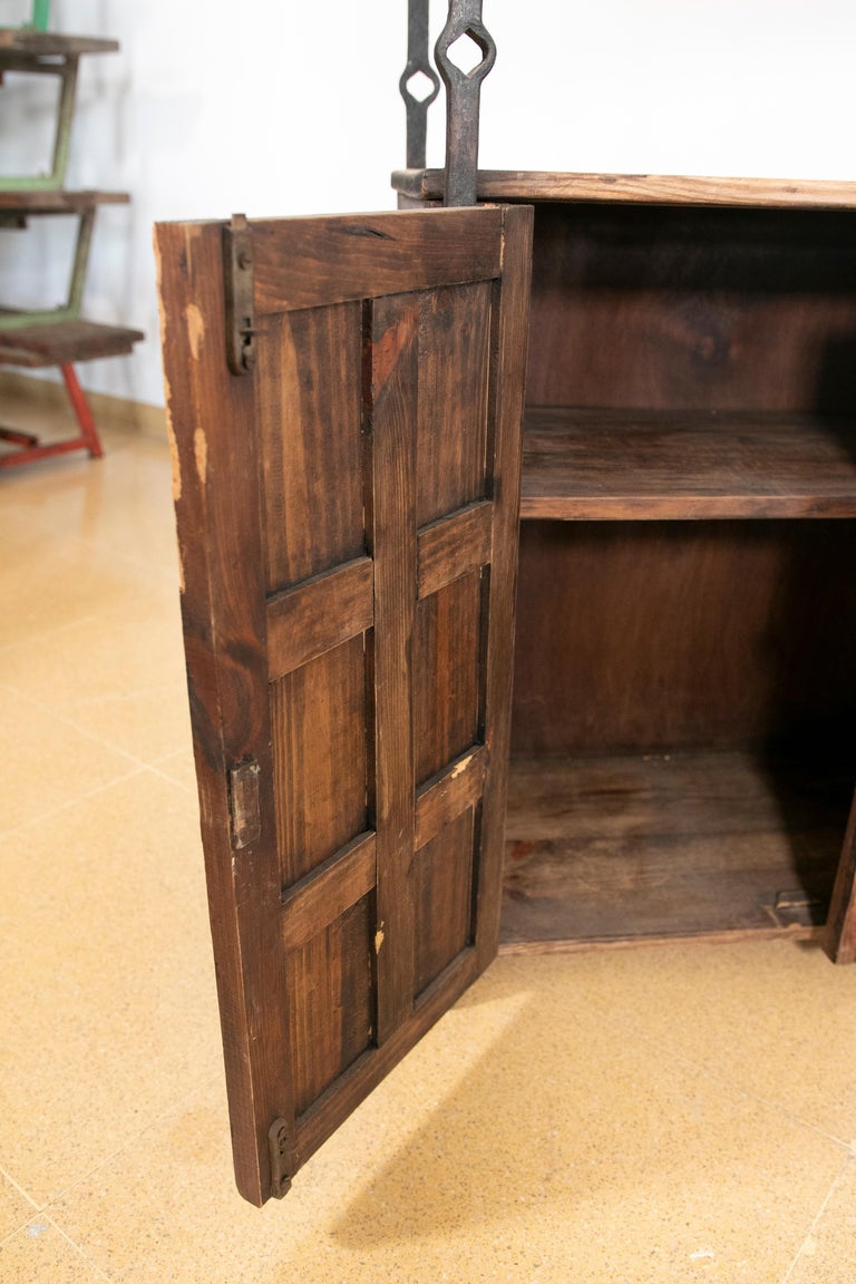 1970s, Spanish, Iron Shelving with Wooden Drawers and Doors For Sale at