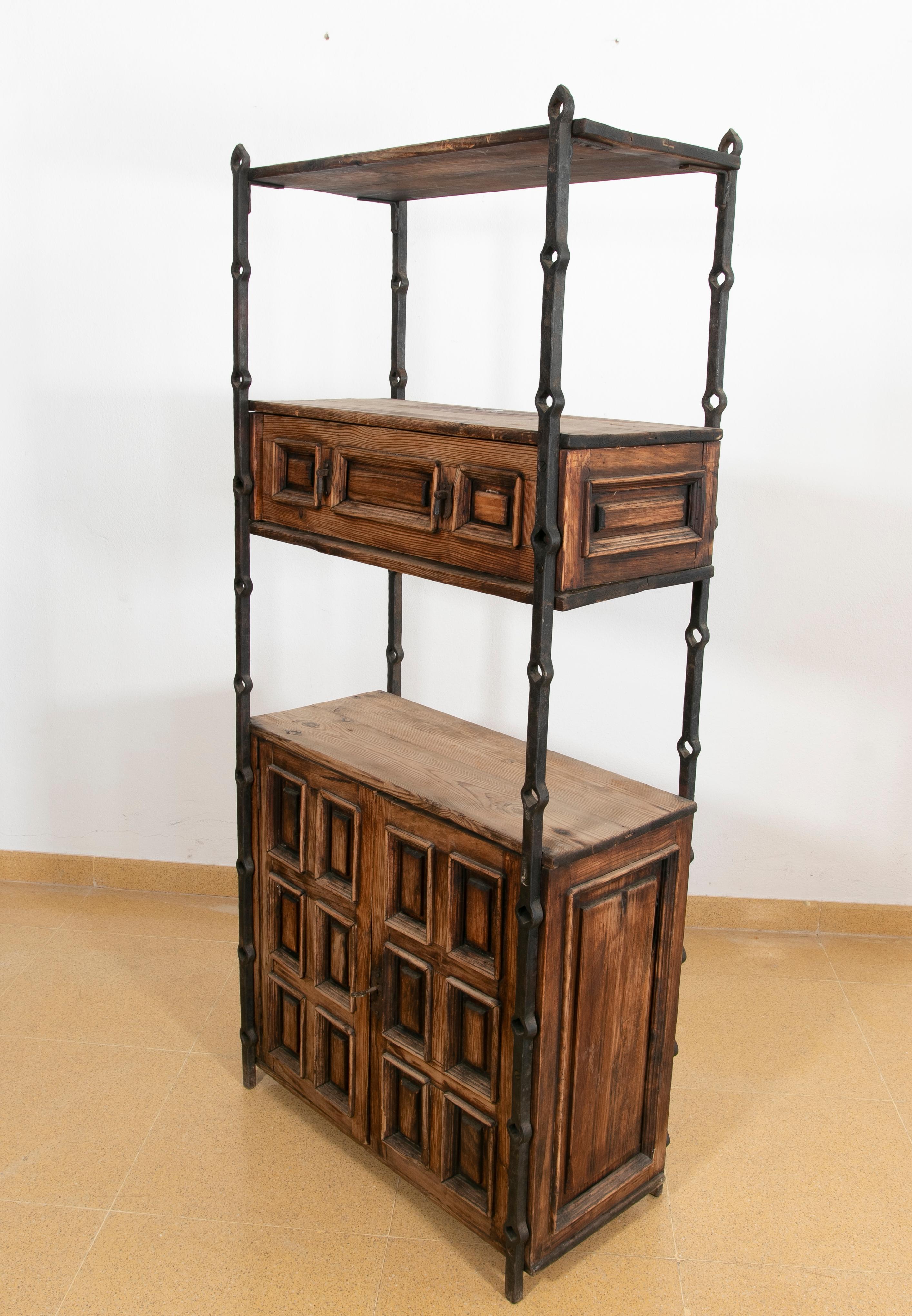 1970s, Spanish, Iron Shelving with Wooden Drawers and Doors In Good Condition For Sale In Marbella, ES