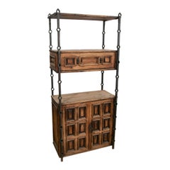 Étagère en fer avec tiroirs et portes en bois, Espagnole, années 1970