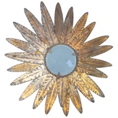 1970s Spanish Iron Sun-Shaped Wall Light with Translucent Glass