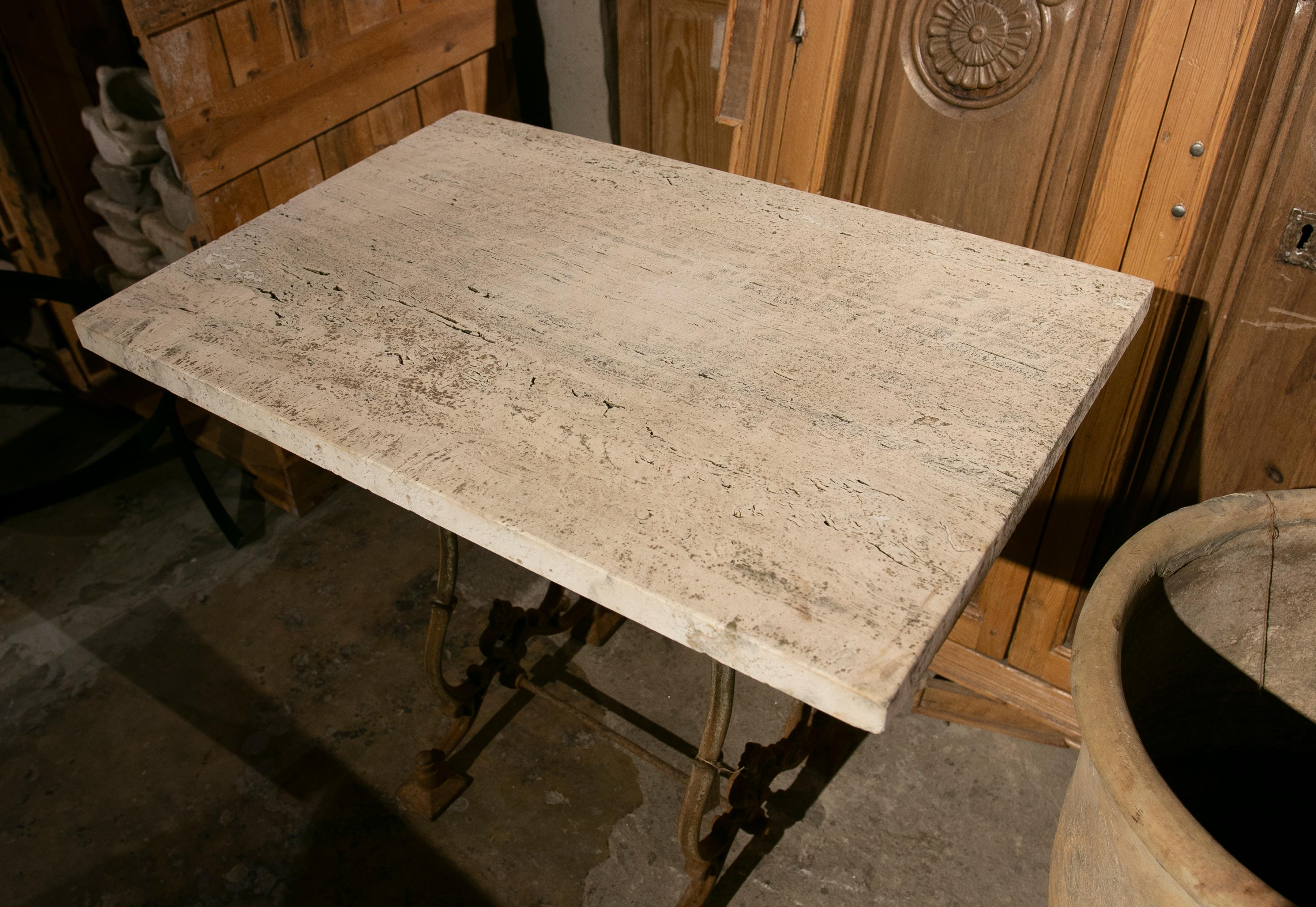 1970s Spanish Iron Table with Italian Travertine Top For Sale 4