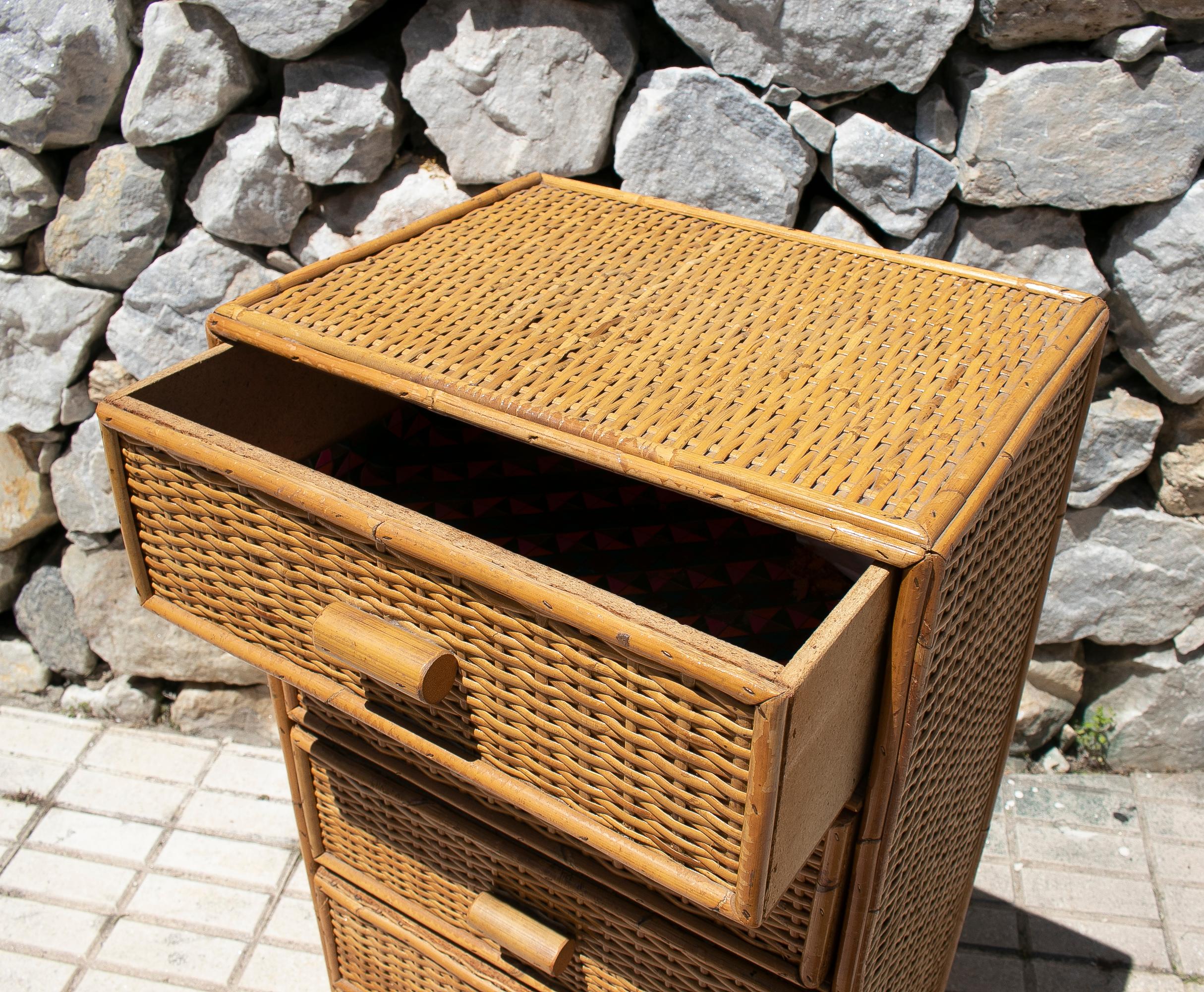 1970s Spanish Lace Wicker 6-Drawer Tall Chest For Sale 3