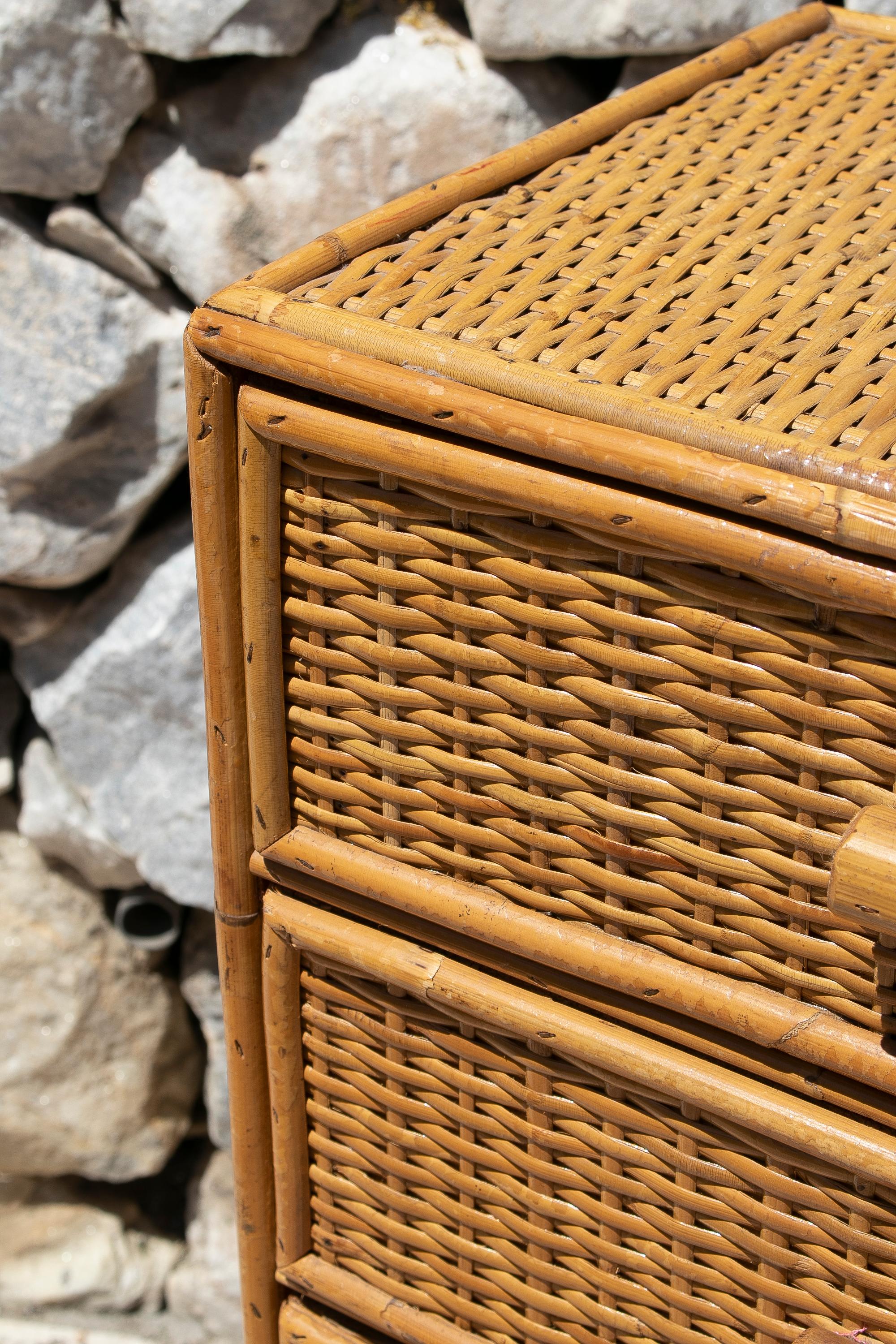 1970s Spanish Lace Wicker 6-Drawer Tall Chest For Sale 4