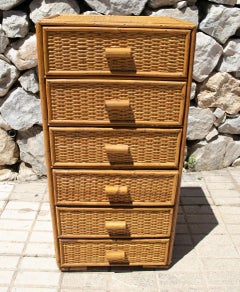 1970s Spanish Lace Wicker 6-Drawer Tall Chest