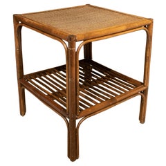 1970s Spanish Lace Wicker and Bamboo 1-Shelf Side Table