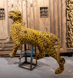 1970s Spanish Large Iron Tiger Sculpture w/ Original Paint