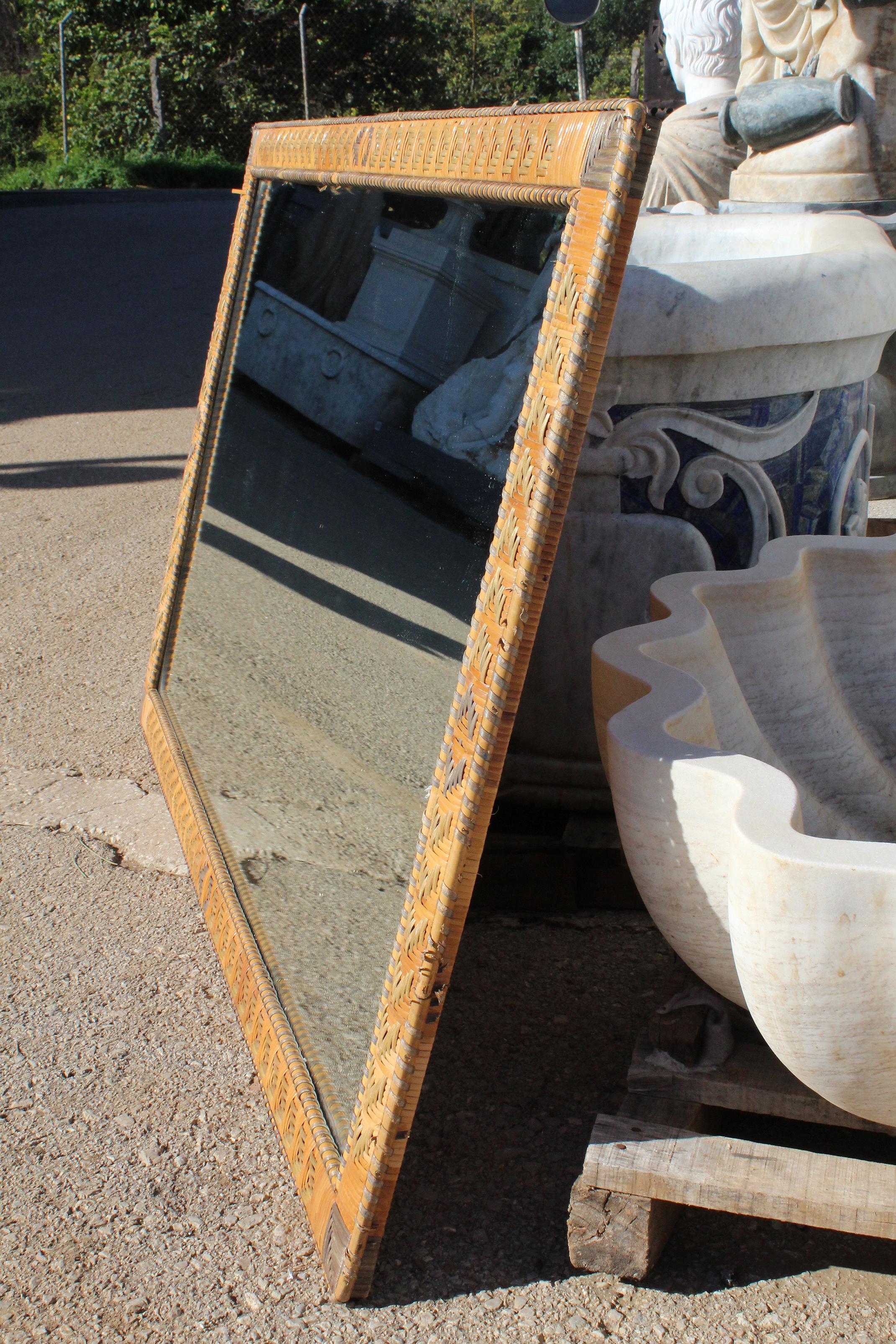 1970s Spanish Lazed Wicker Framed Mirror In Good Condition In Marbella, ES