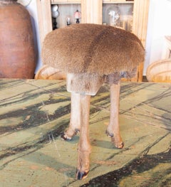 1970s Spanish Leather Stool with Fallow Deer Legs