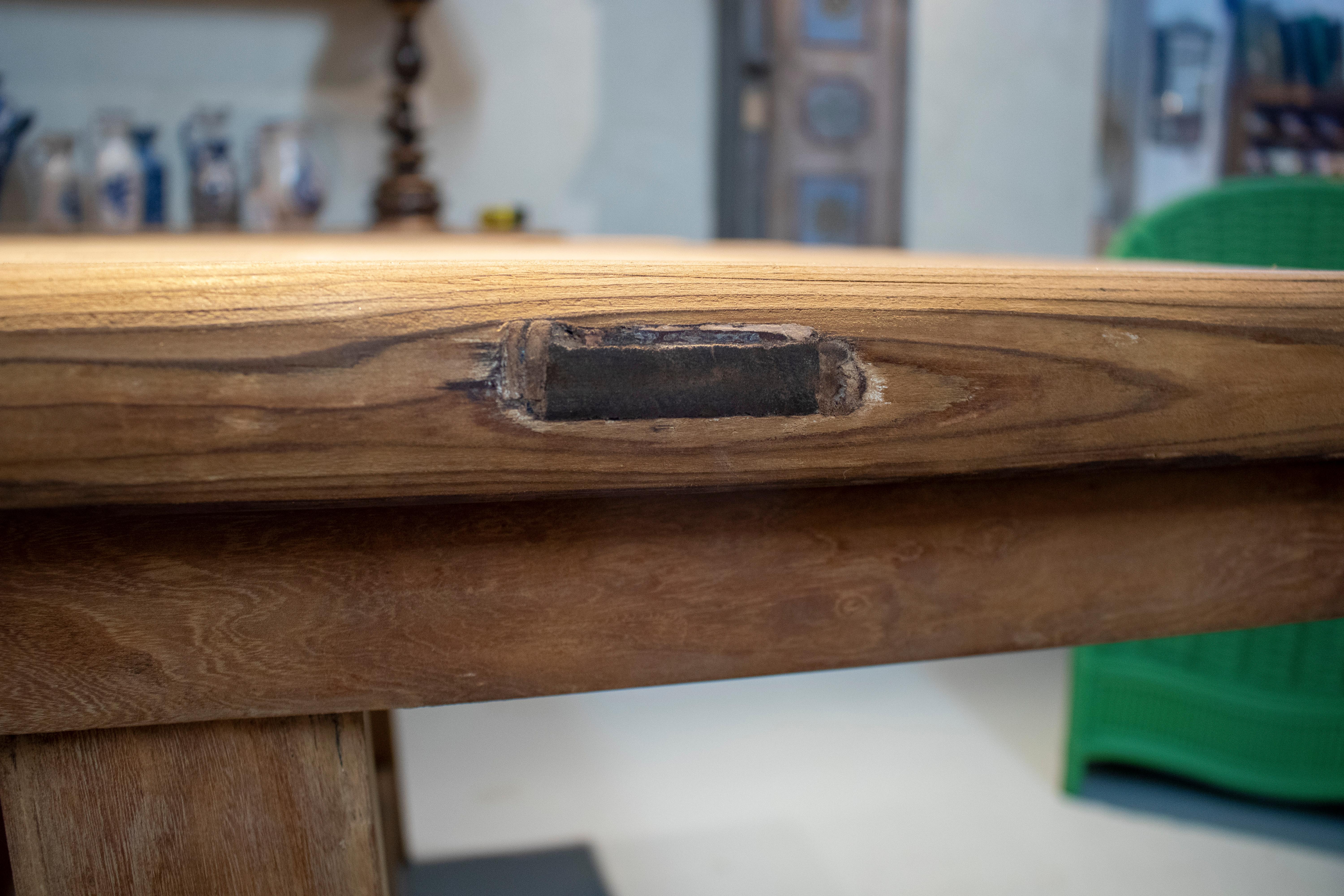 1970s Spanish Lime Washed Elm Wood Farmhouse Dining Table 9