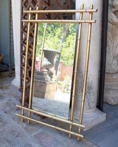 1970s Spanish Metal Mirror Imitating Bamboo and Wicker