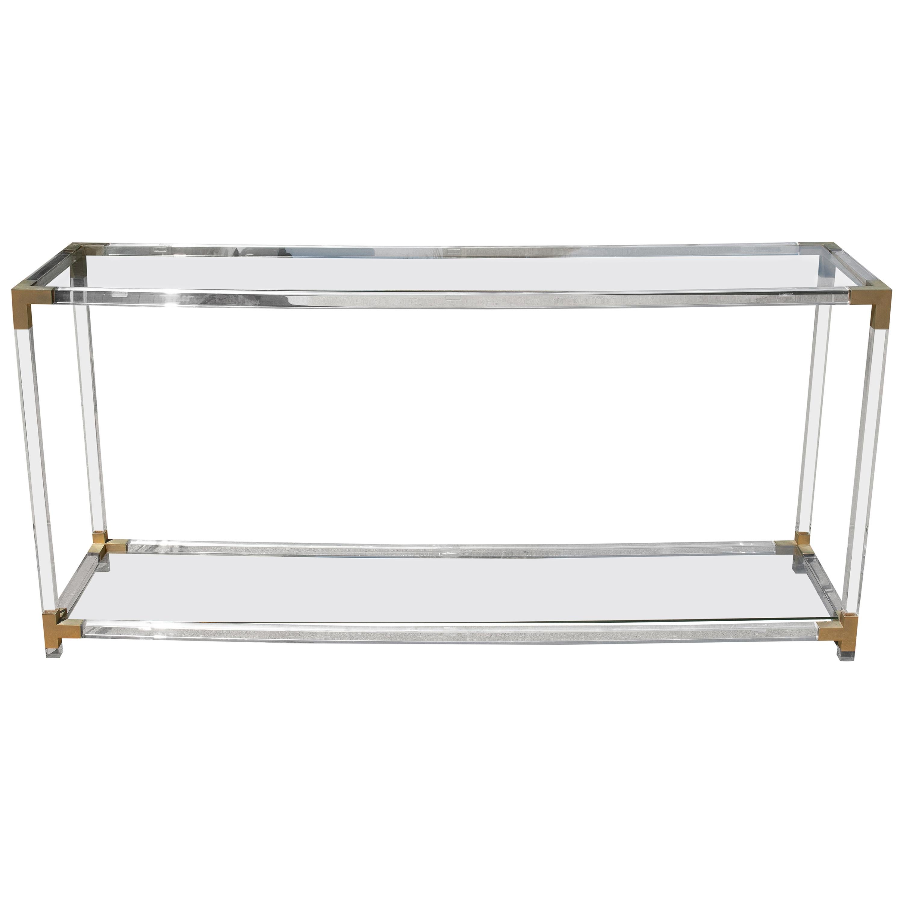 1970s Spanish Methacrylate and Bronze Console Table