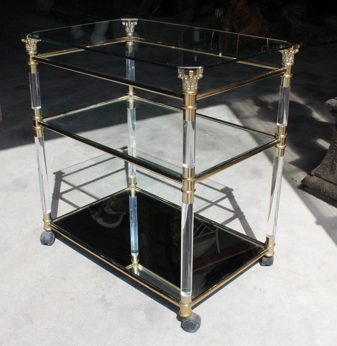 1970s Spanish Methacrylate, Glass and Brass TV Table 5