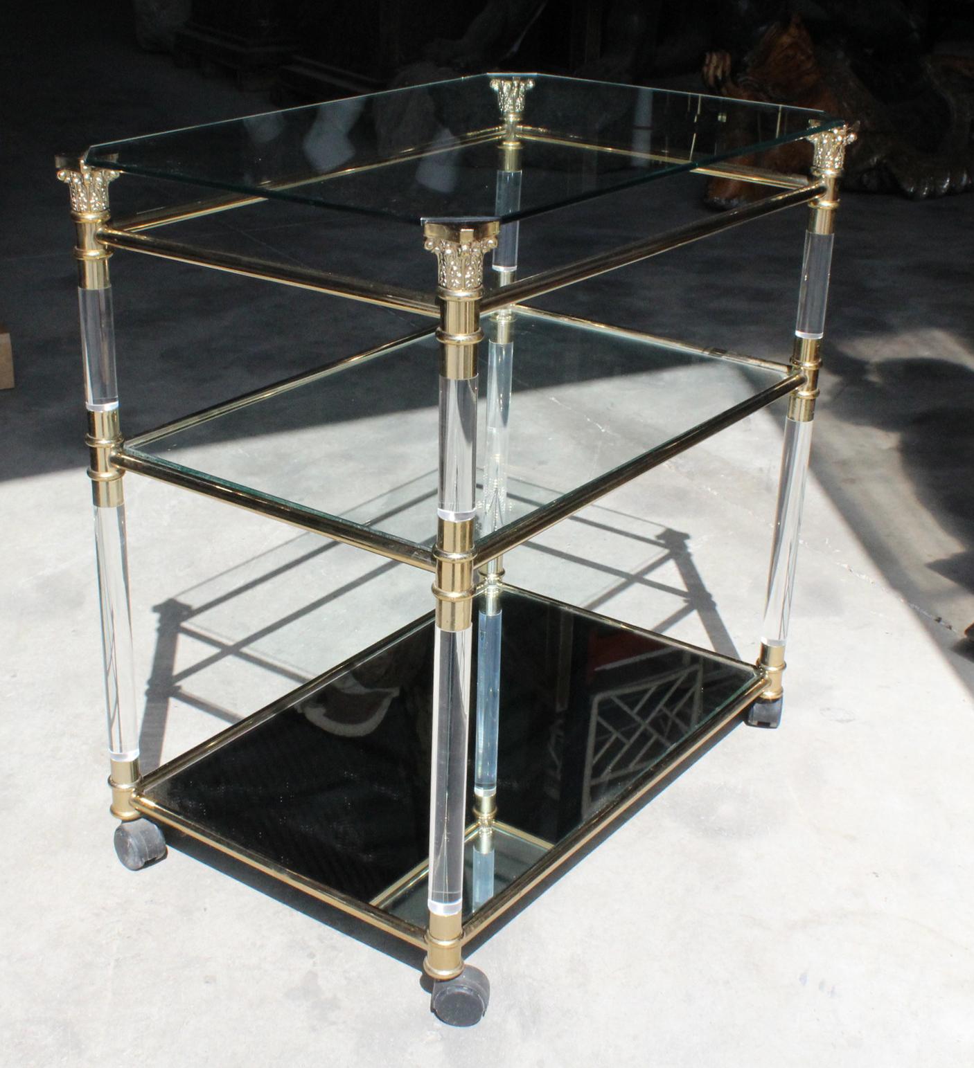 1970s Spanish Methacrylate, Glass and Brass TV Table In Good Condition In Marbella, ES