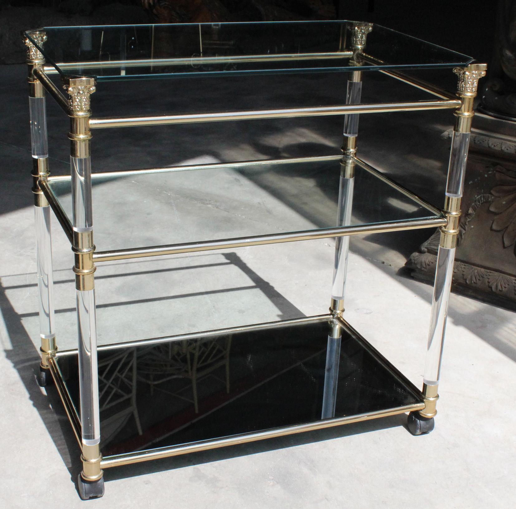 1970s Spanish Methacrylate, Glass and Brass TV Table 2