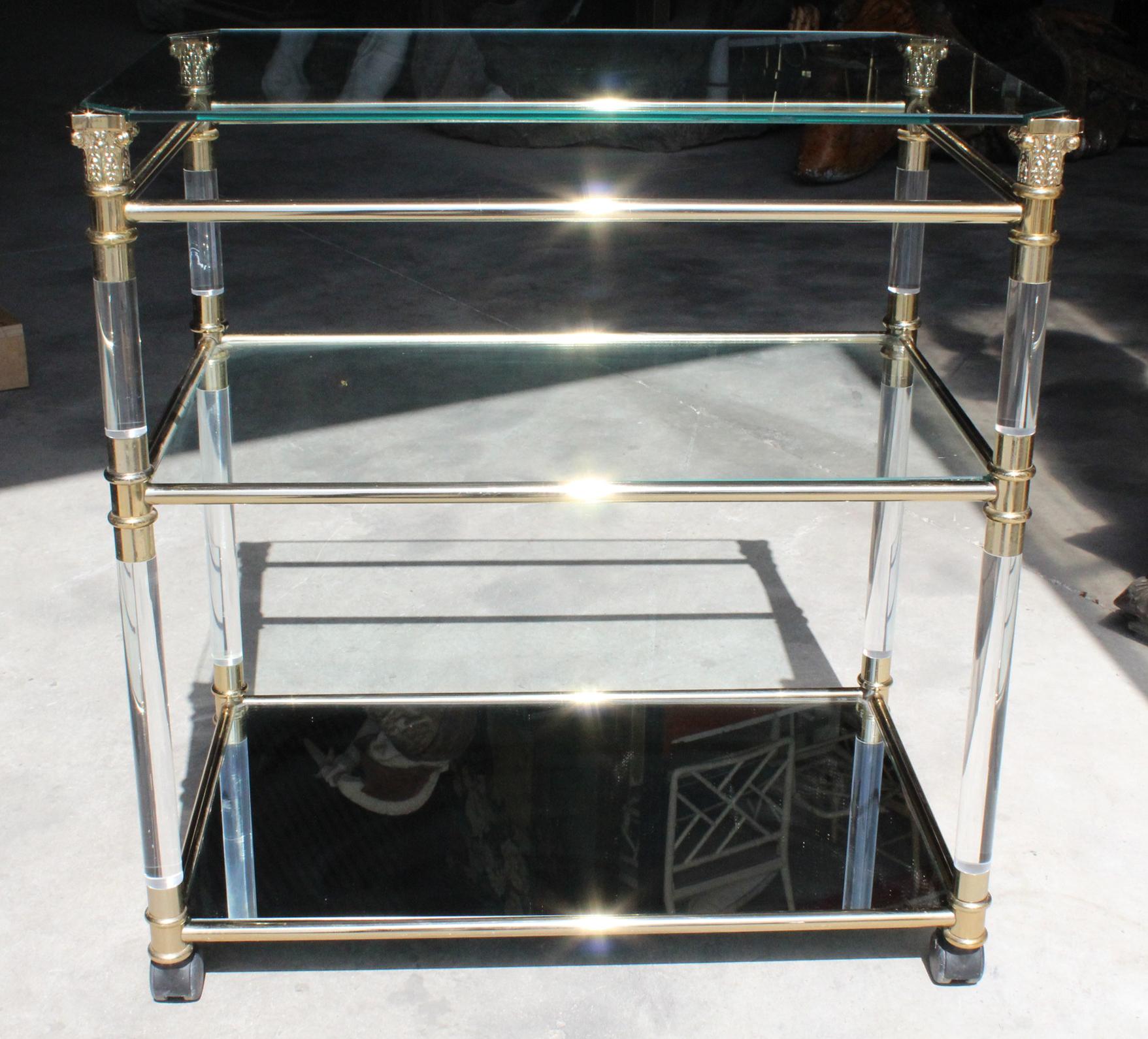 1970s Spanish Methacrylate, Glass and Brass TV Table 3