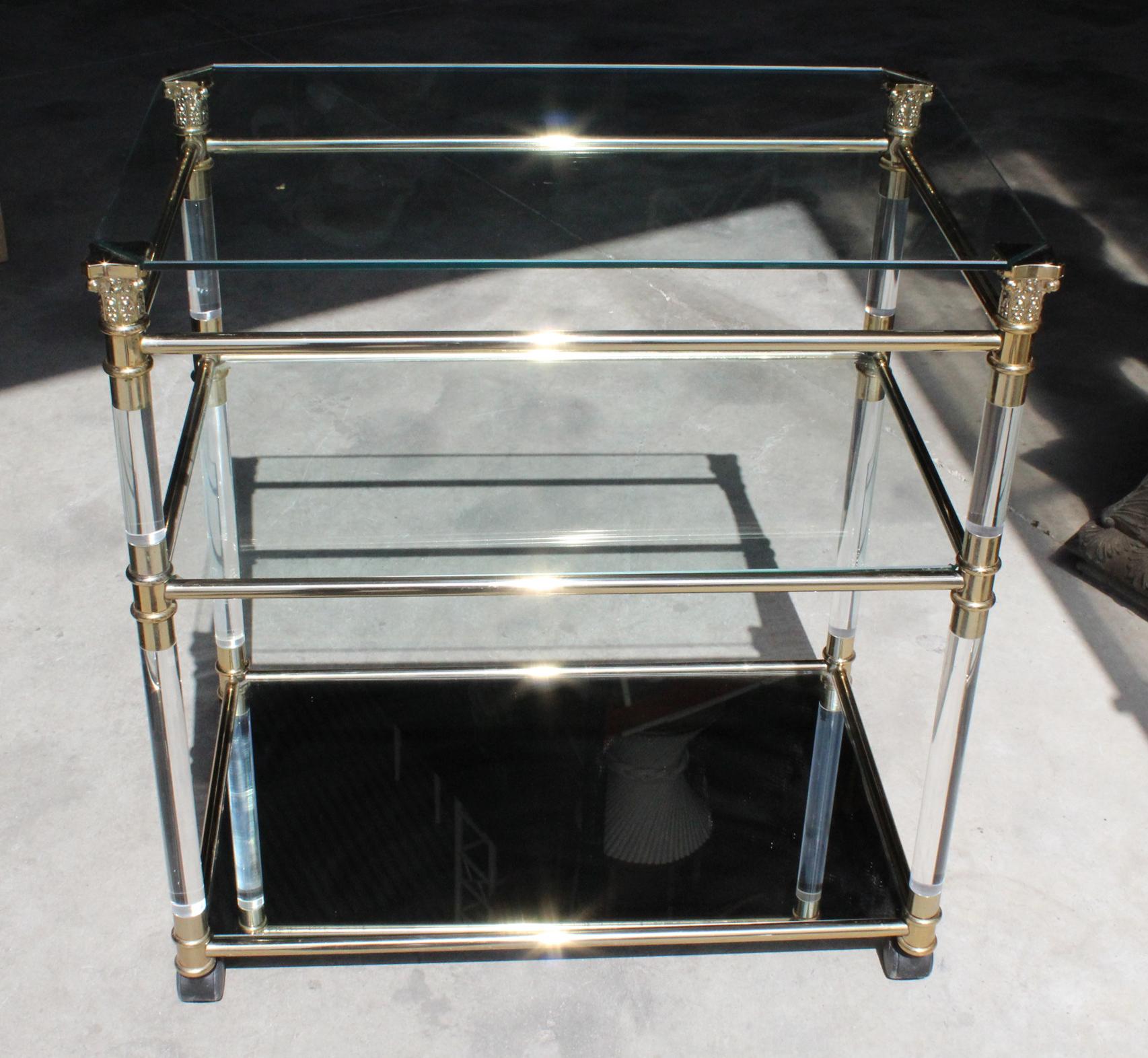 1970s Spanish Methacrylate, Glass and Brass TV Table 4