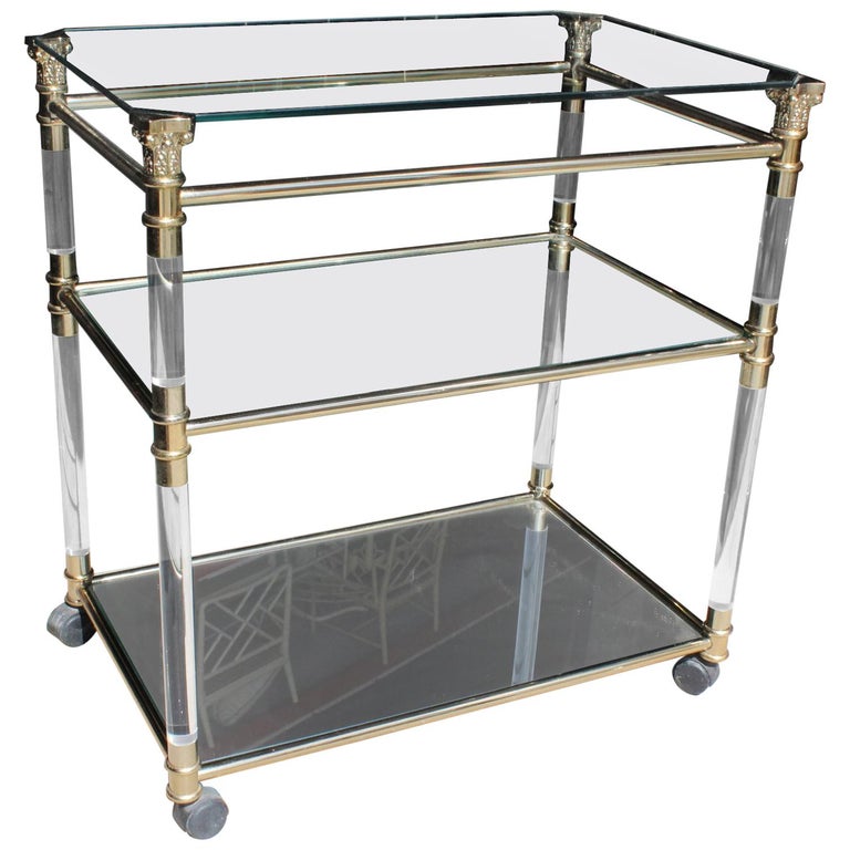 1970s Spanish Methacrylate Glass And Brass Tv Table