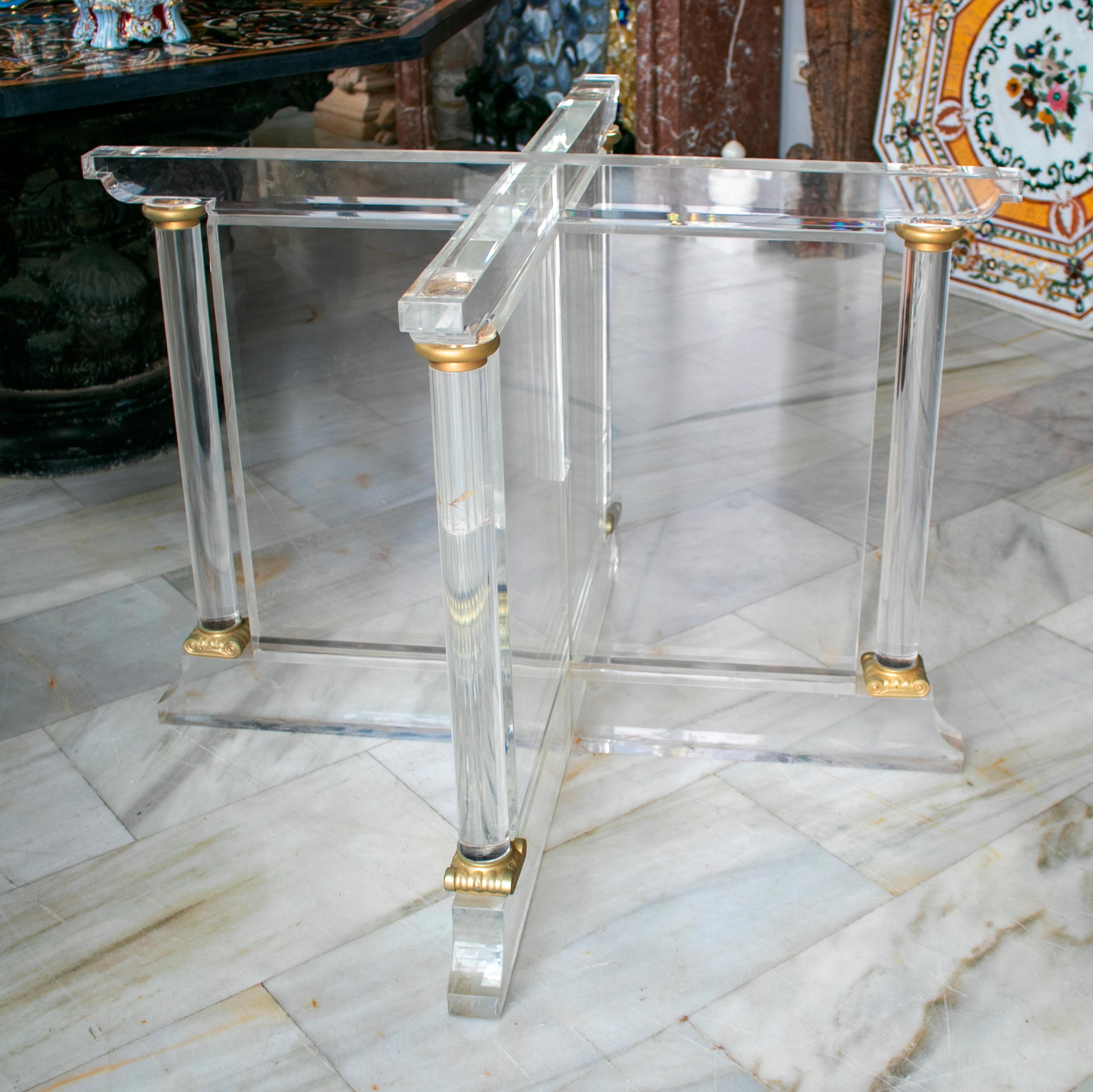 1970s Spanish Methacrylate Table Base with Bronze Fittings In Good Condition For Sale In Marbella, ES