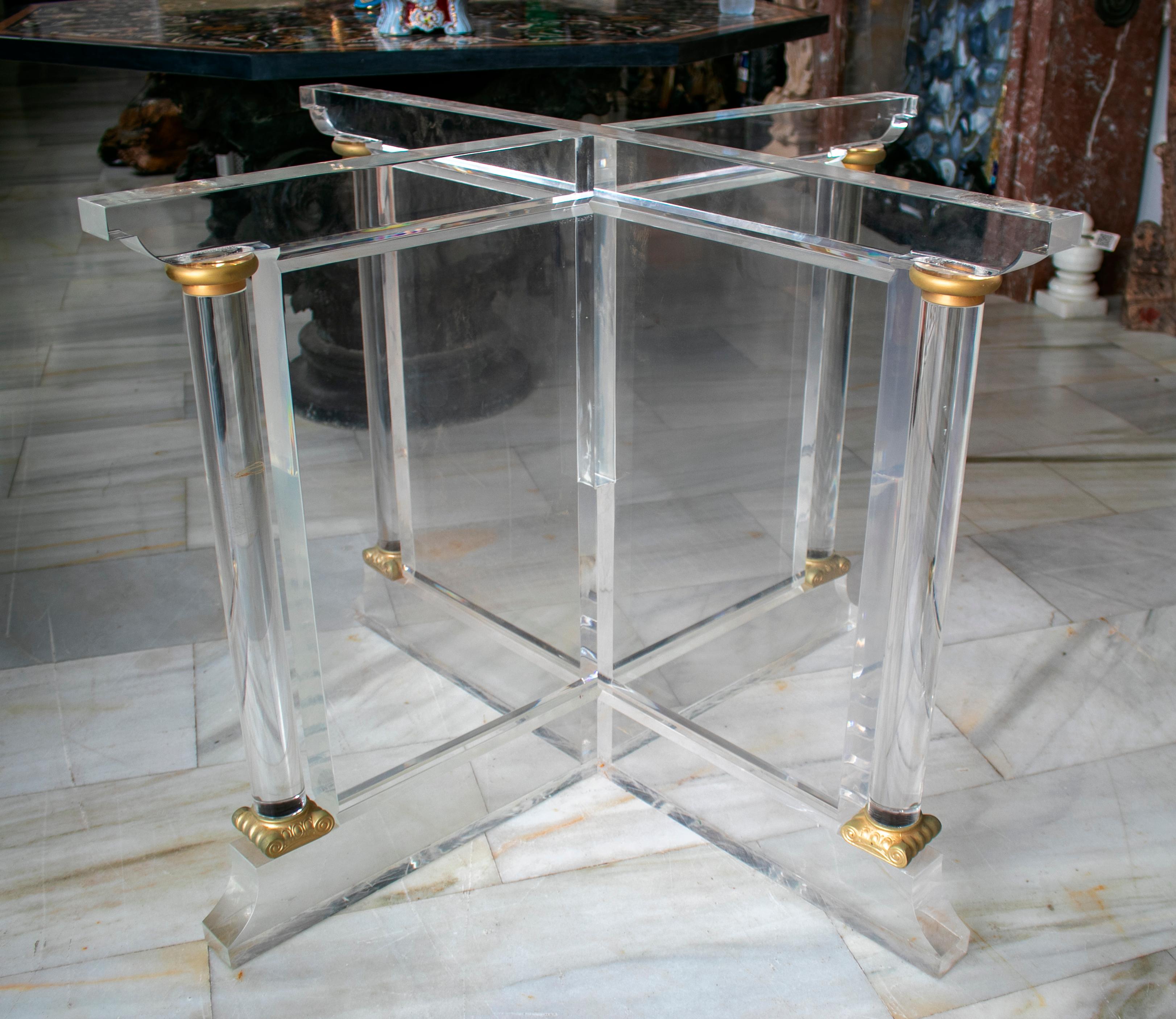 20th Century 1970s Spanish Methacrylate Table Base with Bronze Fittings For Sale