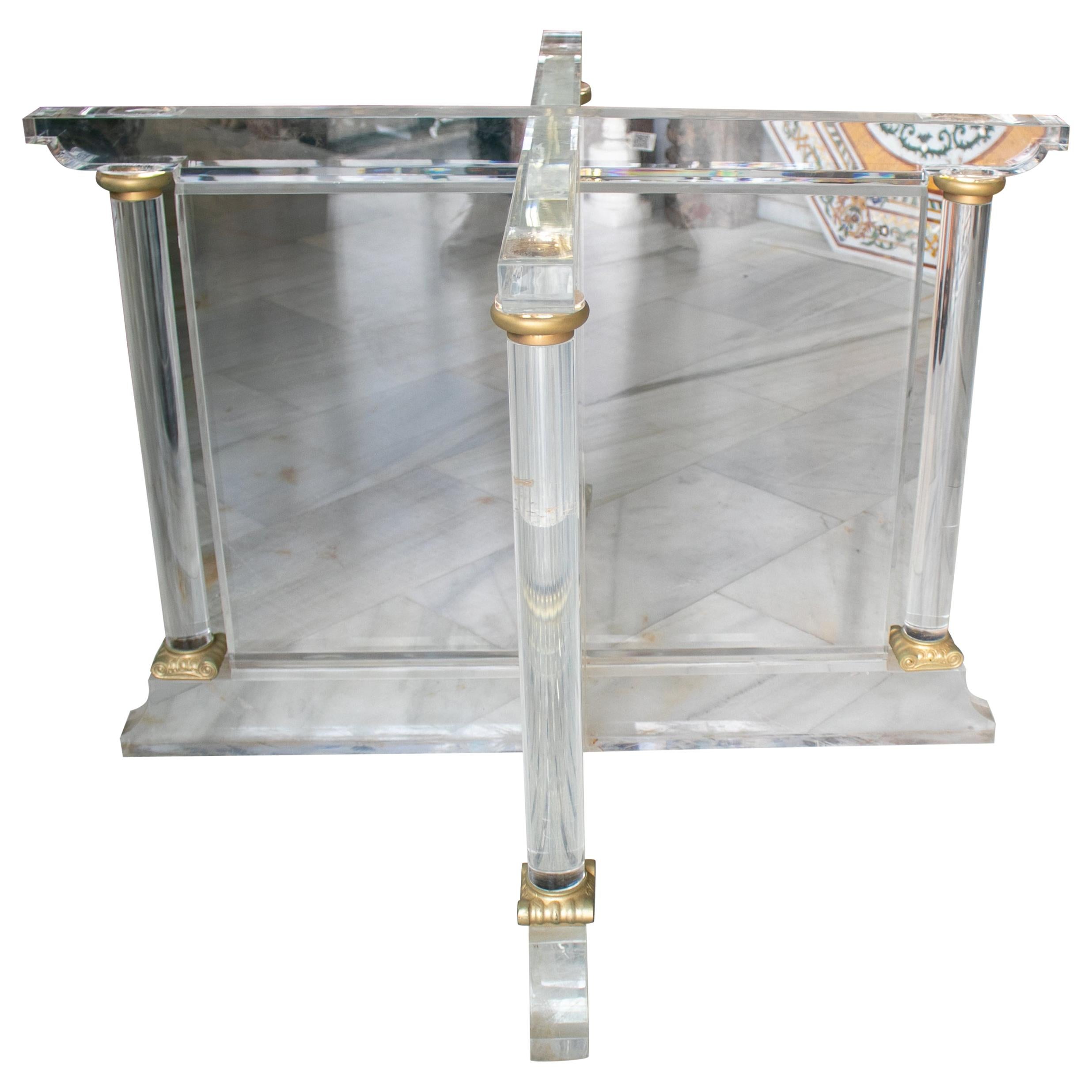 1970s Spanish Methacrylate Table Base with Bronze Fittings For Sale