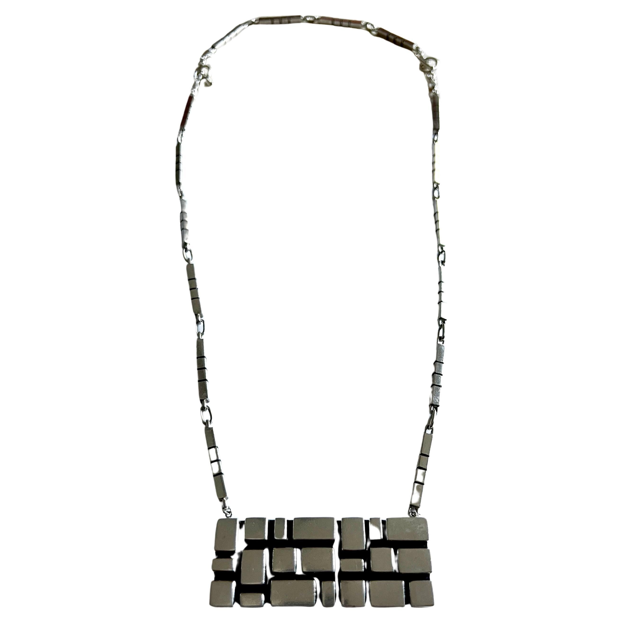 1970er Jahre spanische modernistischen geometrischen Sterling Silber Gitter Anhänger, der 1,25 