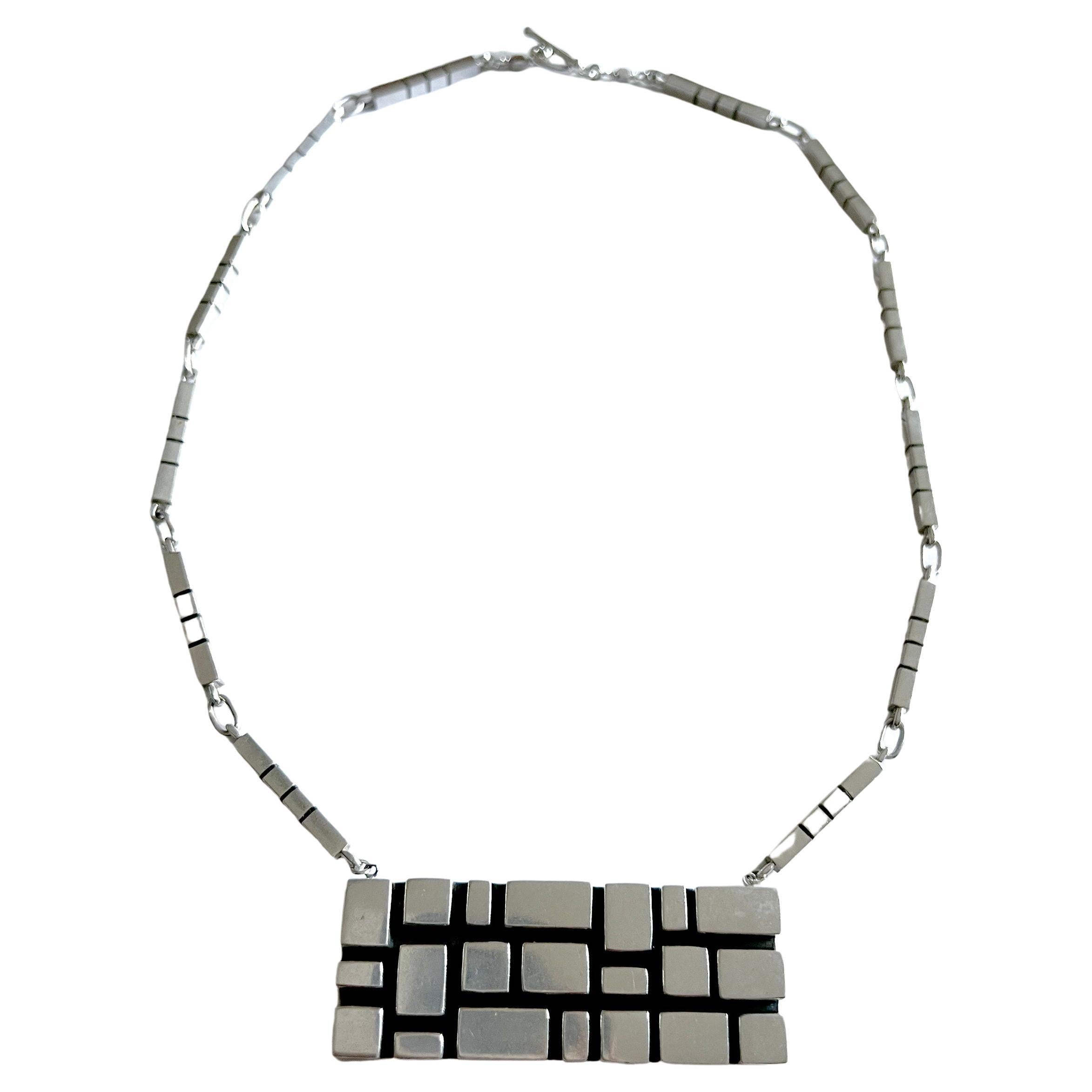 1970er Jahre Spanisch Modernist Geometrische Grid Sterling Silber Halskette und Armband im Zustand „Gut“ in Palm Springs, CA