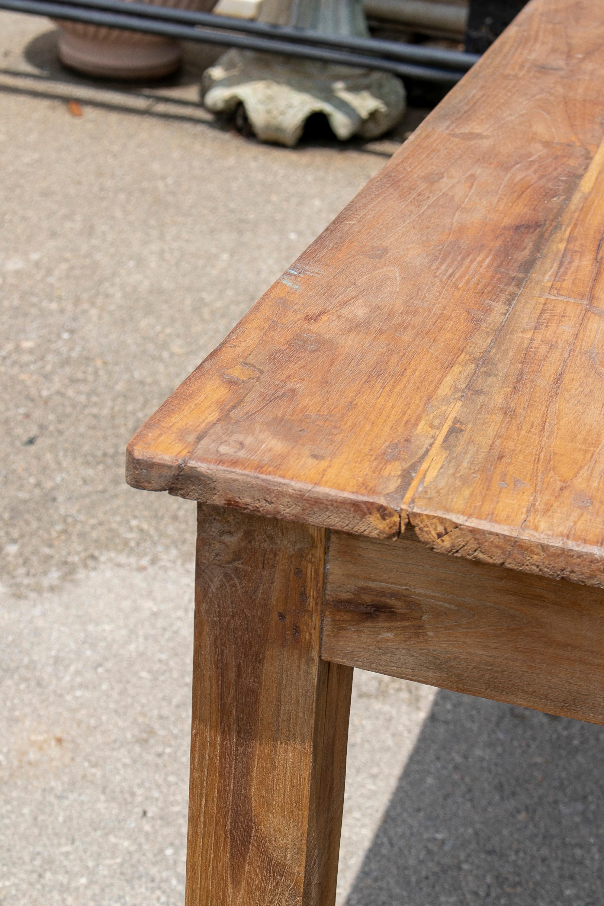 1970s Spanish Natural Wood Rustic Farmhouse Working Table w/ Beams For Sale 5