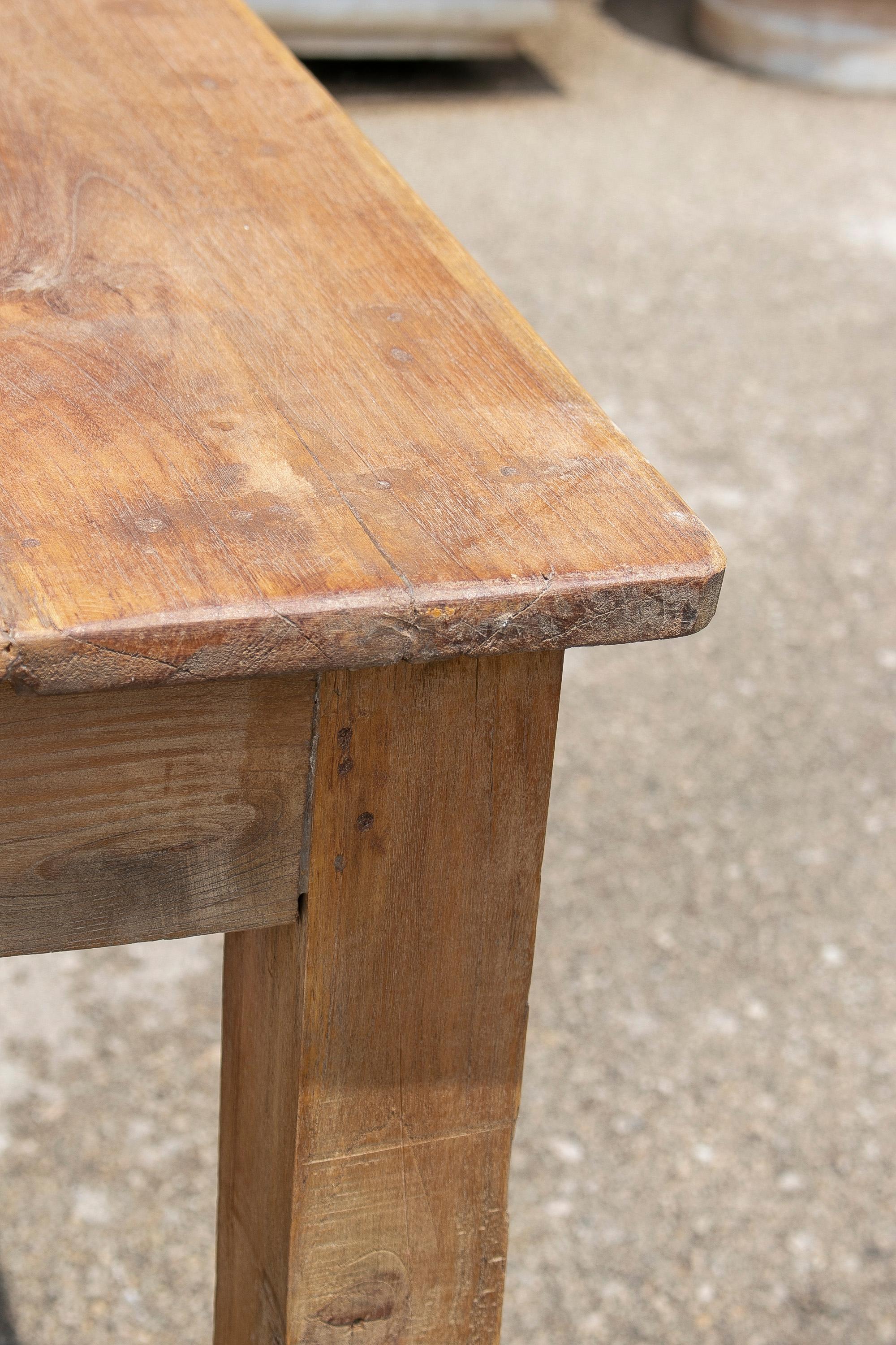 1970s Spanish Natural Wood Rustic Farmhouse Working Table w/ Beams For Sale 8