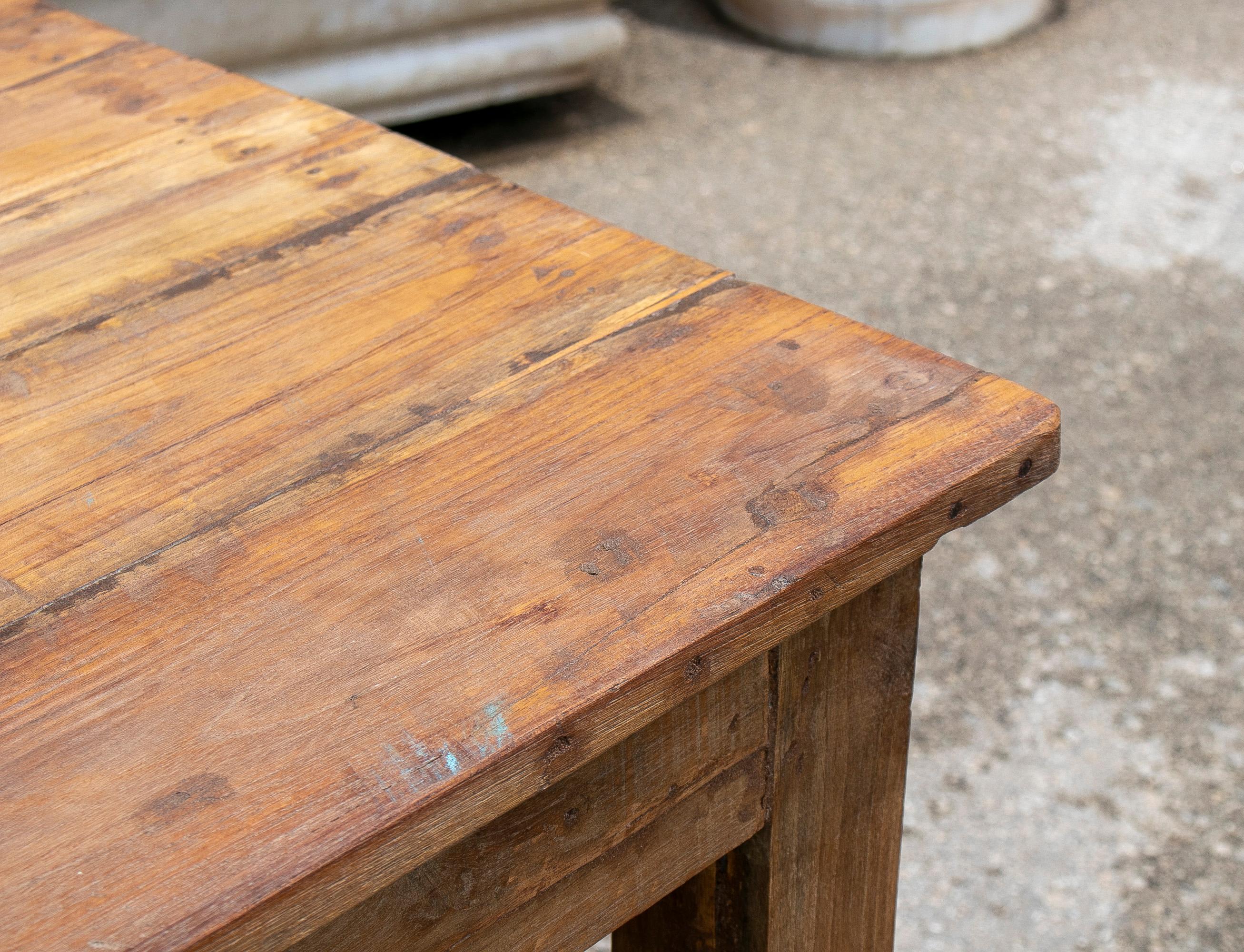 1970s Spanish Natural Wood Rustic Farmhouse Working Table w/ Beams For Sale 11